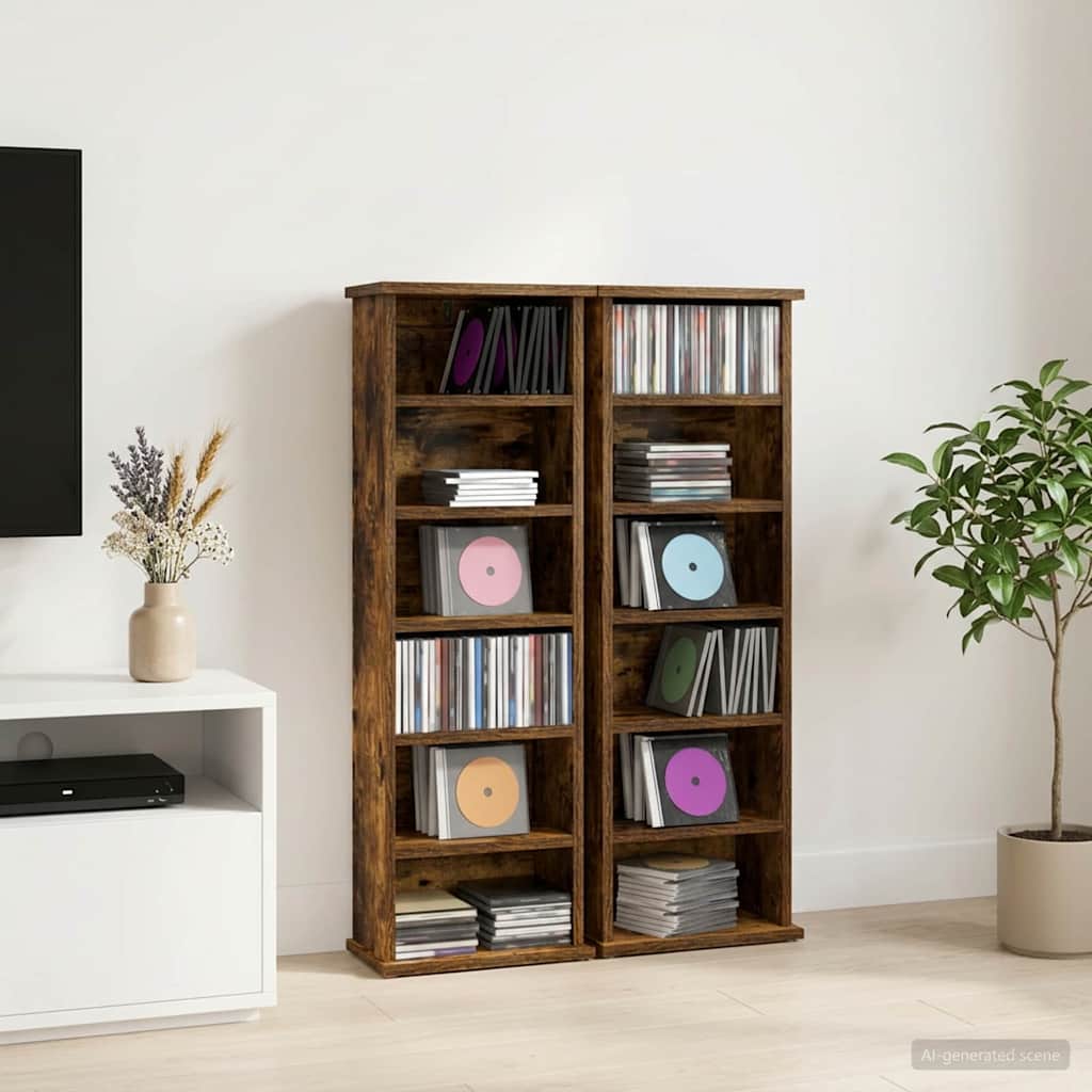 Ντουλάπα CD 2 τμχ. Καπνισμένο Ξύλο Δρυός 60 x 17 x 92 εκ. - Pakobazaar
