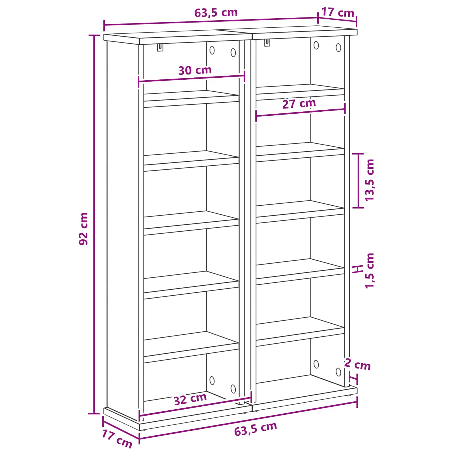 Ντουλάπα CD 2 τμχ. Γκρι Sonoma 60 x 17 x 92 εκ. - Pakobazaar