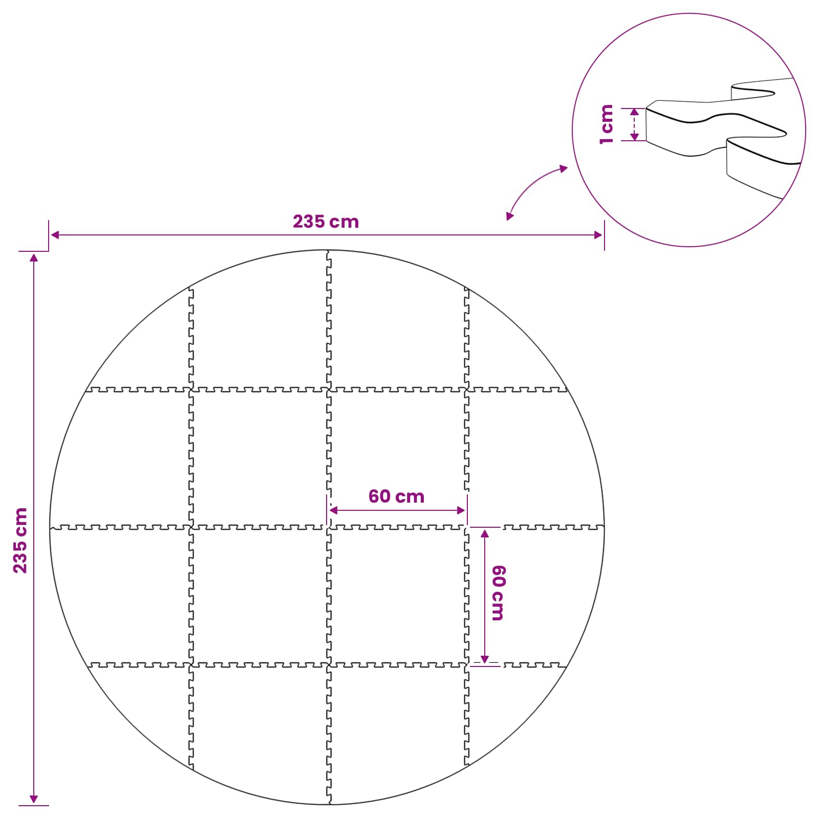 Χαλάκι για Πισίνα 16 τμχ. Ø 235 cm Γύρος Φελιζόλ EVA Μαύρο - Pakobazaar