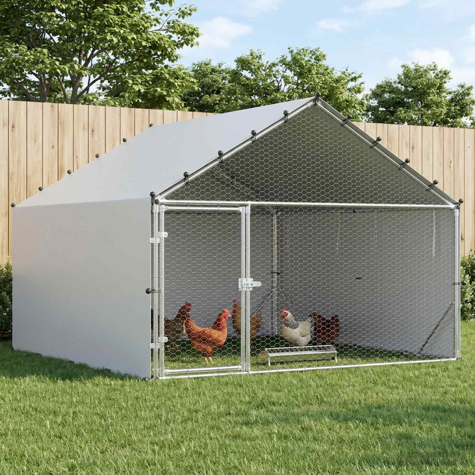 Κοτέτσι με Οροφή Ασημί 200 x 200 x 150 cm Γαλβανισμένος Χάλυβας - Pakobazaar