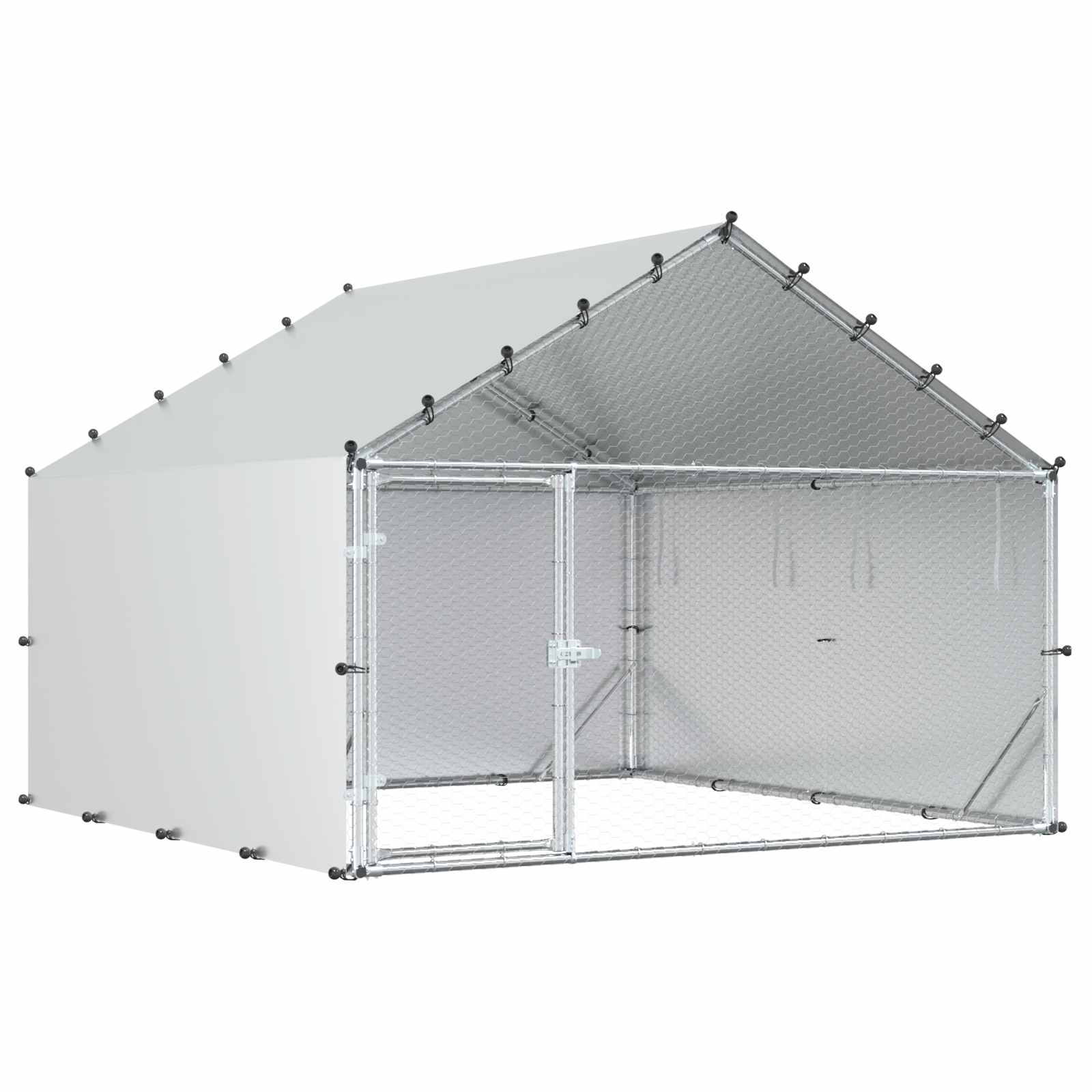 Κοτέτσι με Οροφή Ασημί 200 x 200 x 150 cm Γαλβανισμένος Χάλυβας - Pakobazaar