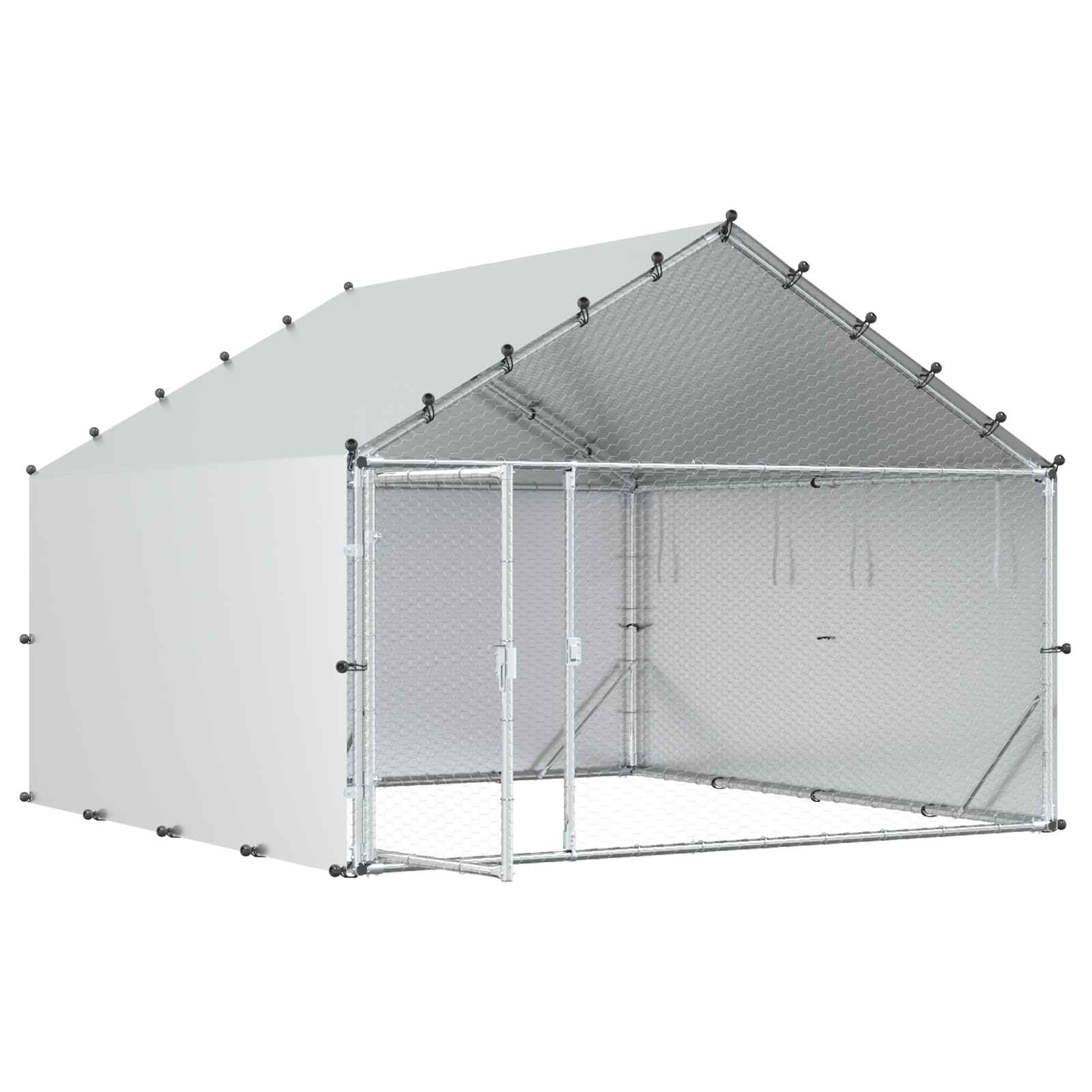 Κοτέτσι με Οροφή Ασημί 200 x 200 x 150 cm Γαλβανισμένος Χάλυβας - Pakobazaar