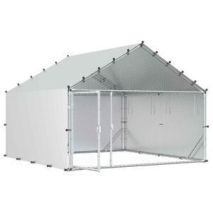 Κοτέτσι με Οροφή Ασημί 200 x 200 x 150 cm Γαλβανισμένος Χάλυβας - Pakobazaar