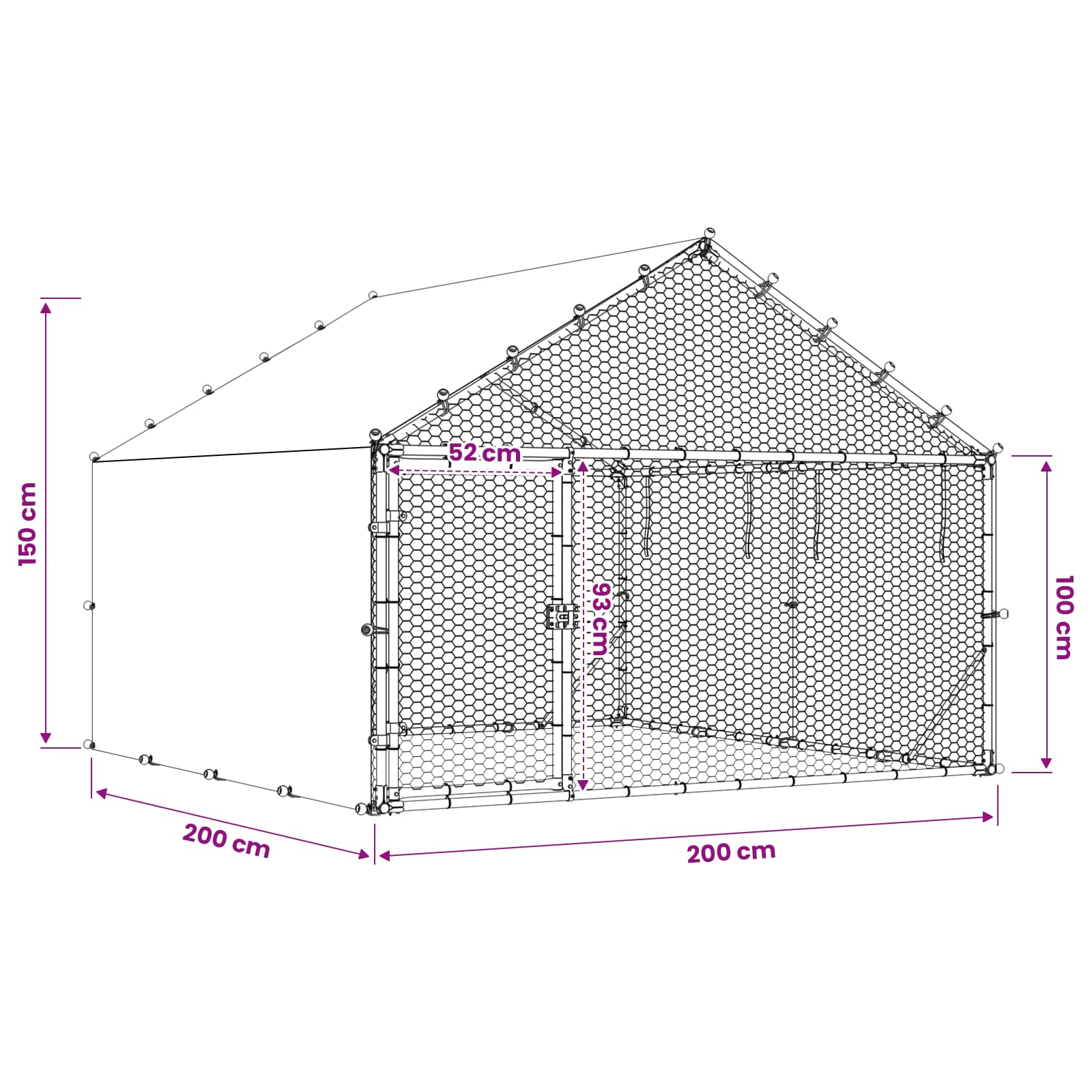 Κοτέτσι με Οροφή Ασημί 200 x 200 x 150 cm Γαλβανισμένος Χάλυβας - Pakobazaar