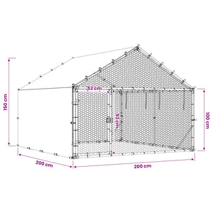 Κοτέτσι με Οροφή Ασημί 200 x 200 x 150 cm Γαλβανισμένος Χάλυβας - Pakobazaar