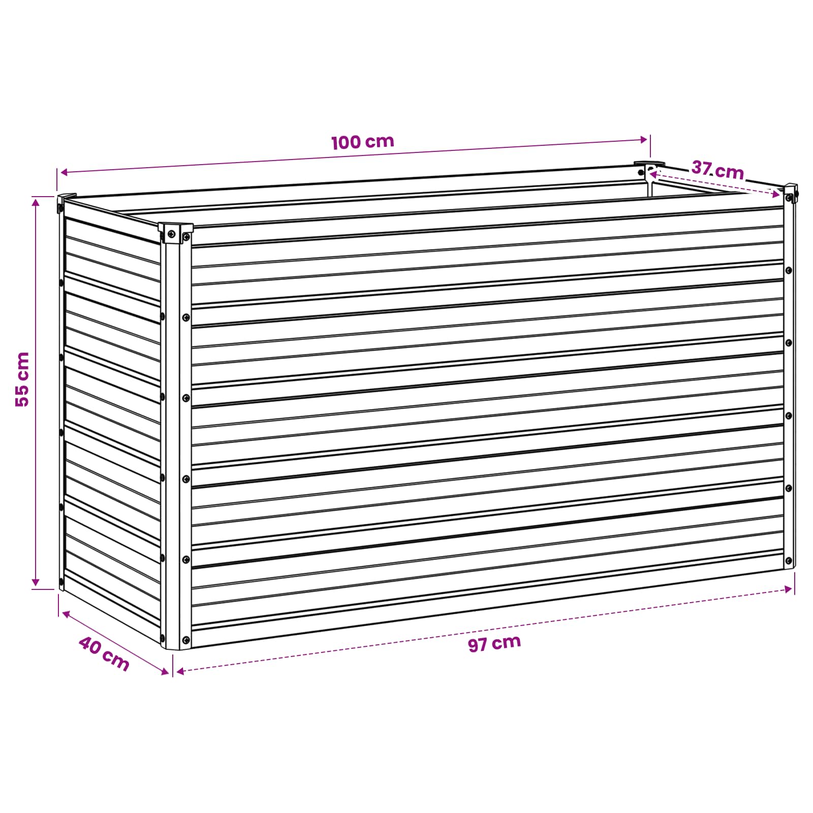 Υψωμένο Κρεβάτι Κήπου Μαύρο 100 x 40 x 55 cm - Pakobazaar