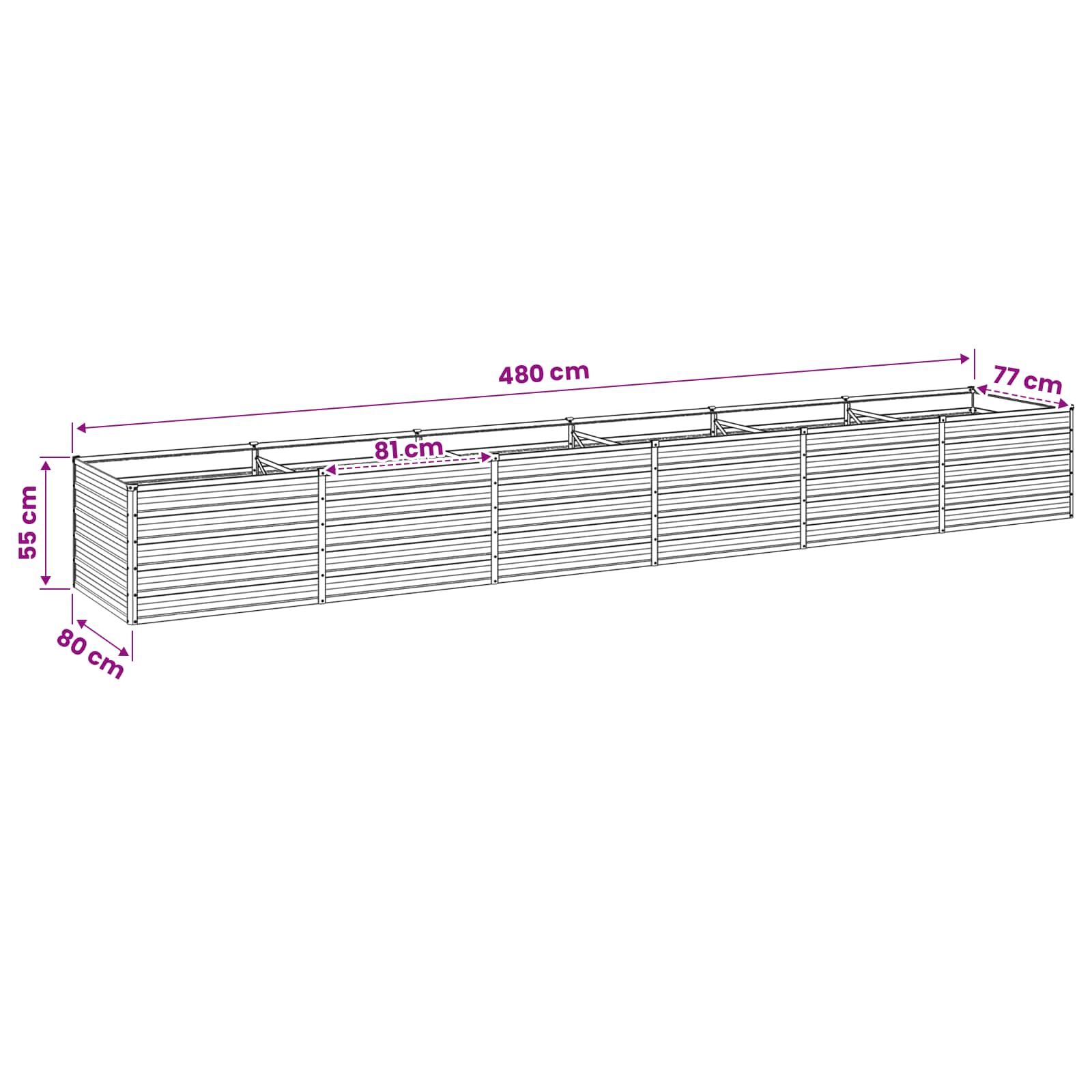 Υψωμένο Κρεβάτι Κήπου Φυσικό 480 x 80 x 55 εκ. - Pakobazaar