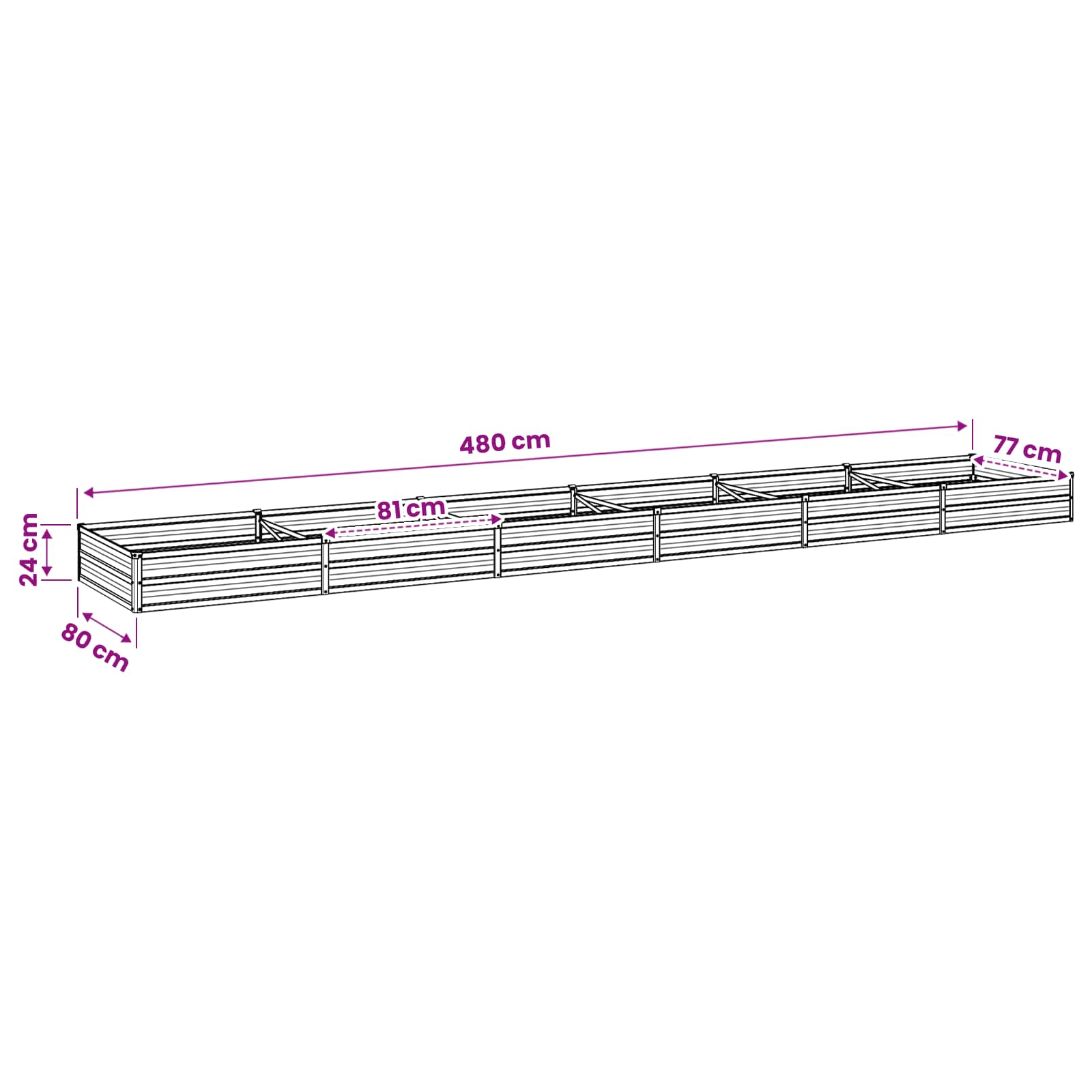 Υψωμένο Κρεβάτι Κήπου Μαύρο 480 x 80 x 24 εκ. - Pakobazaar