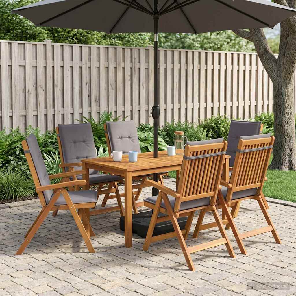 7-Piece Garden Dining Set Φυσικό Στερεό Ξύλο Ακακίας - Pakobazaar