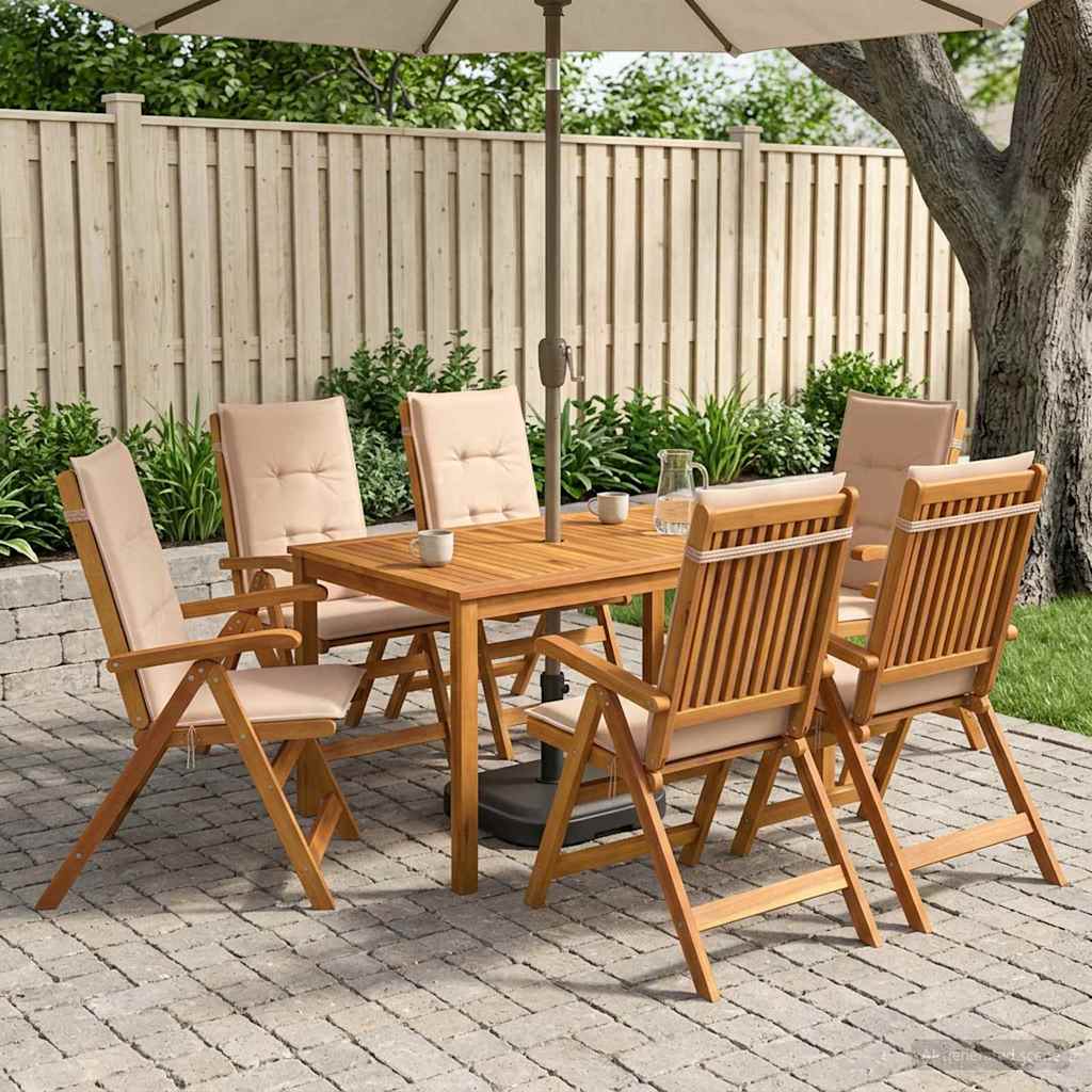7-Piece Garden Dining Set Φυσικό Στερεό Ξύλο Ακακίας - Pakobazaar