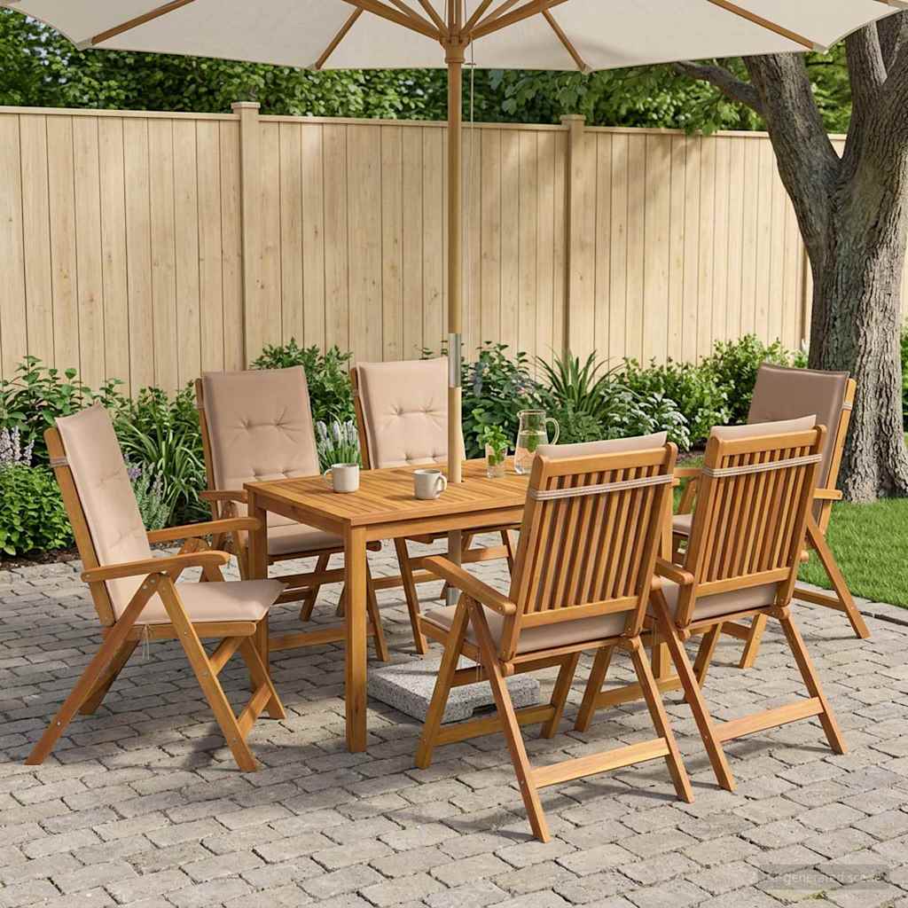 7-Piece Garden Dining Set Φυσικό Στερεό Ξύλο Ακακίας - Pakobazaar