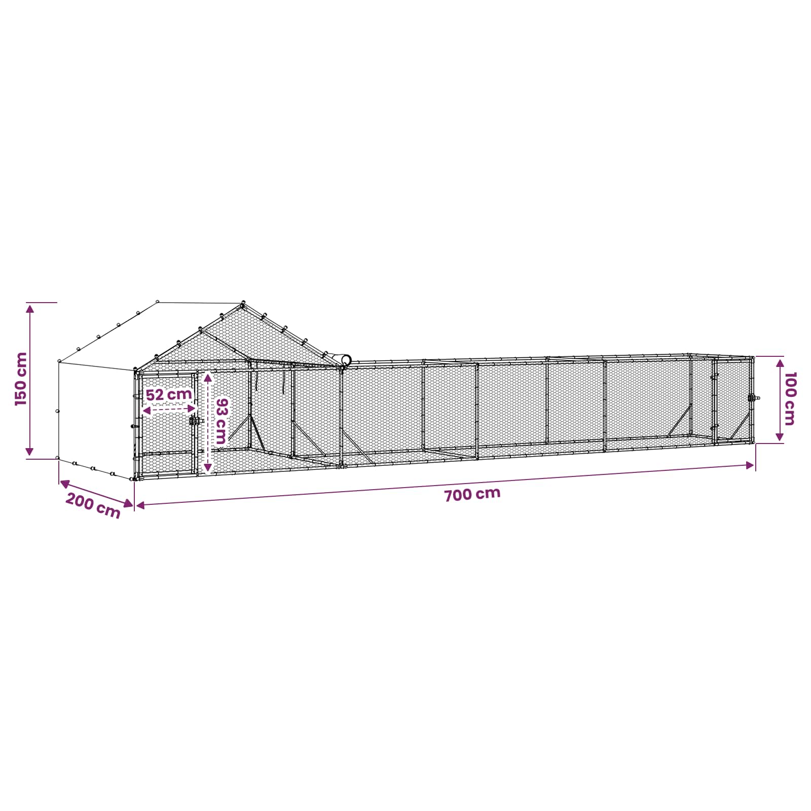Coop Κοτόπουλου με Οροφή και Αυλή 2 τμχ. Ασημί 7 x 2 x 1,5 μ - Pakobazaar
