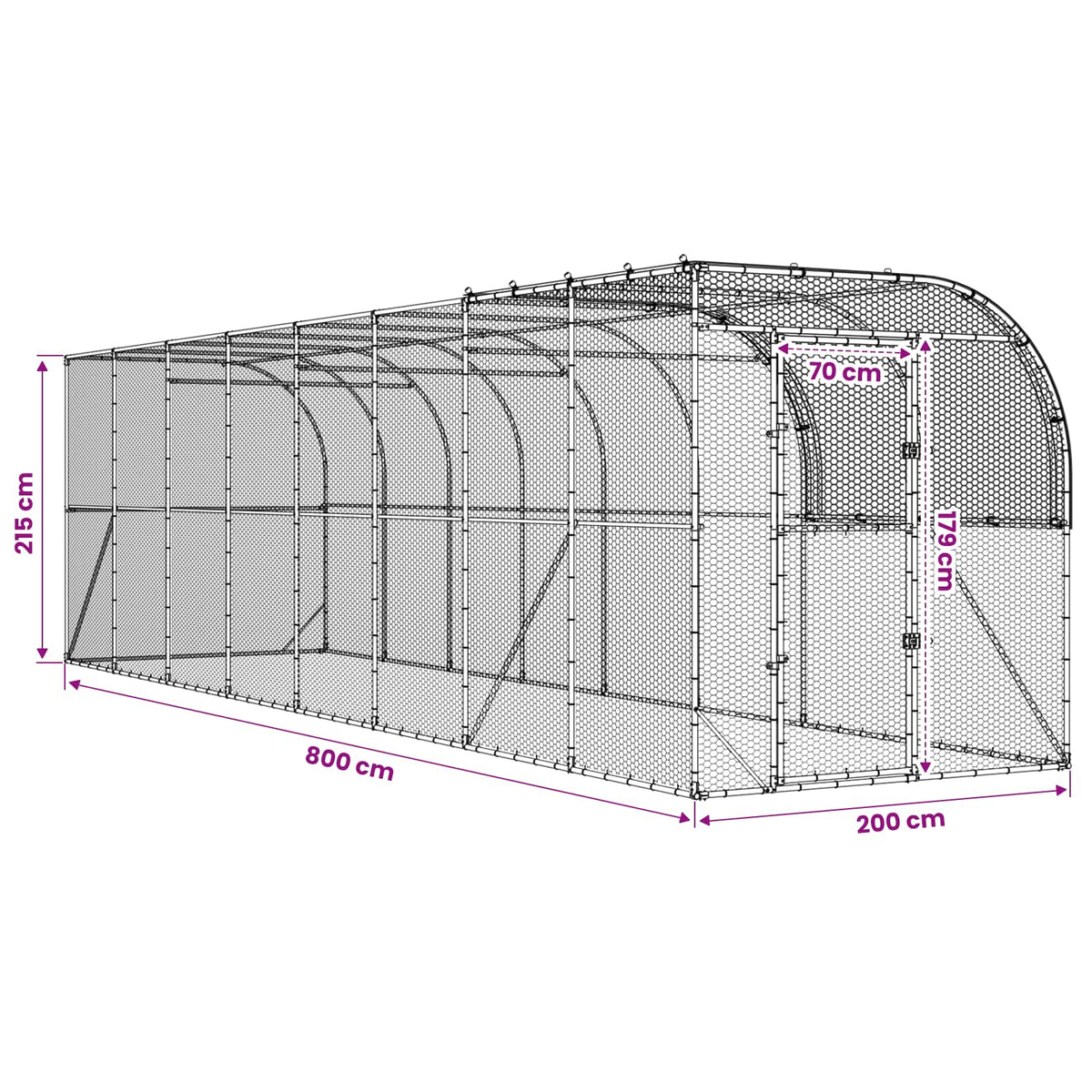 Κλουβί Κοτόπουλων κατά του Τοίχου Ασημί 800 x 200 x 215 εκ. - Pakobazaar