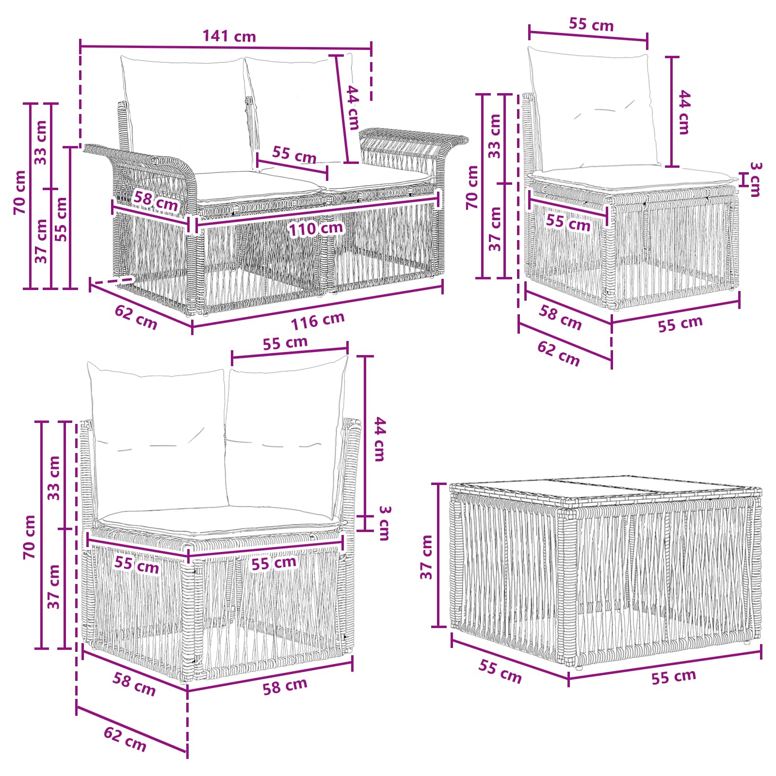 Σετ Καναπέ Κήπου 7 τμχ. Μπεζ συνθετικό ρατάν