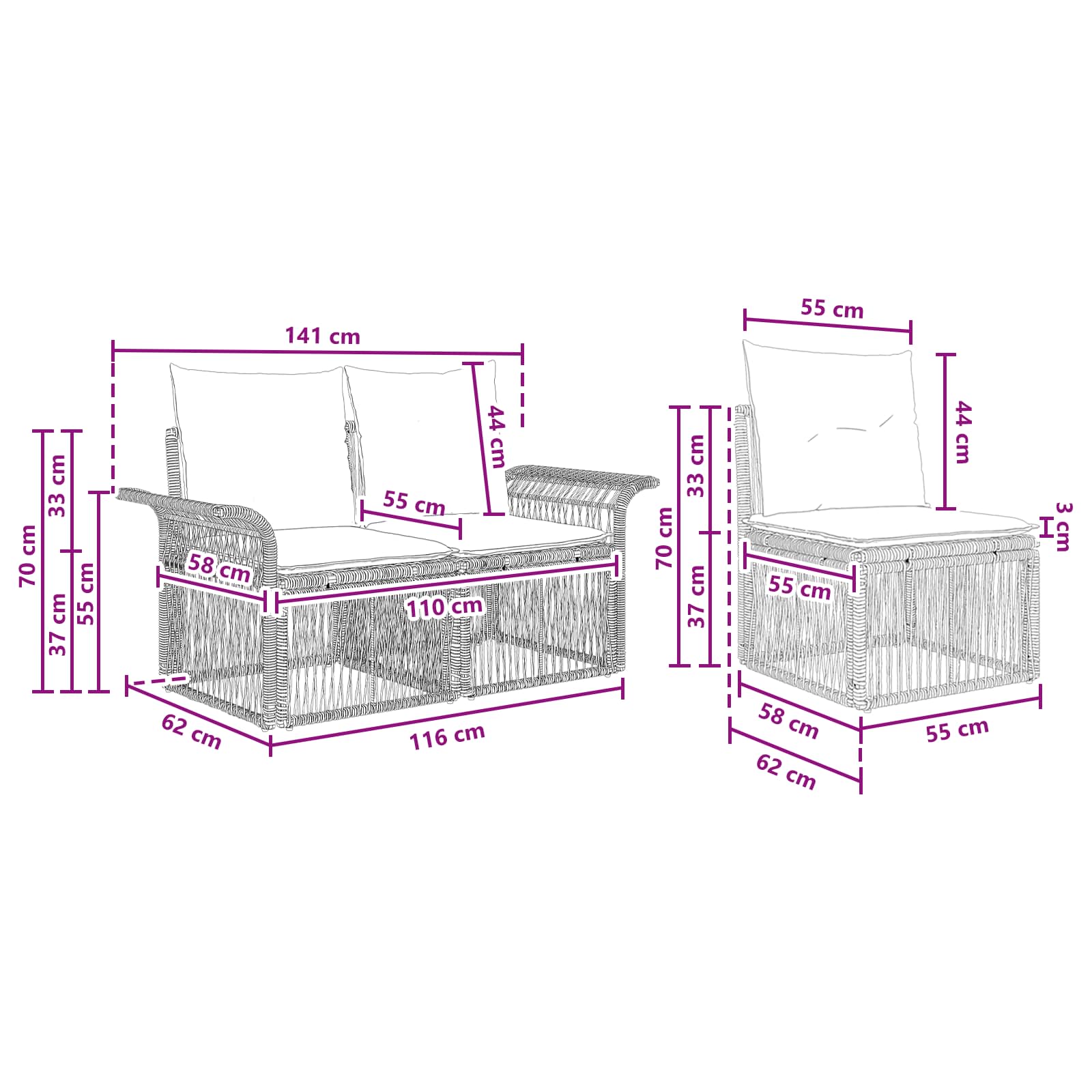 Σετ Καναπέ Κήπου 5 pcs Μαύρο συνθετικό ρατάν - Pakobazaar