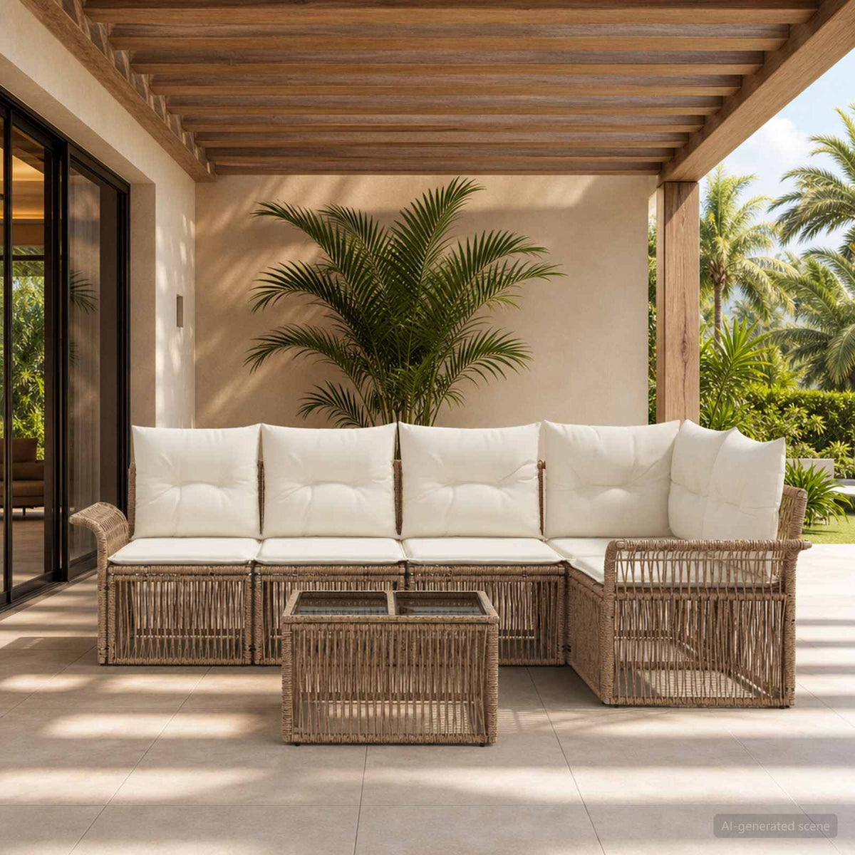 Σετ Καναπέ Κήπου 6 τμχ. Μπεζ συνθετικό ρατάν - Pakobazaar