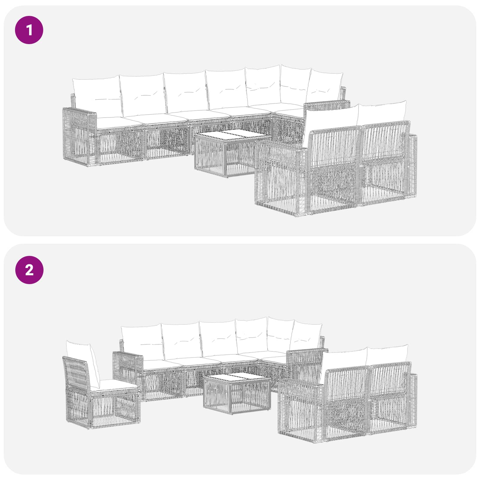 Σετ Καναπέ Κήπου 9 pcs Μαύρο και Κρεμ Λευκό συνθετικό ρατάν - Pakobazaar