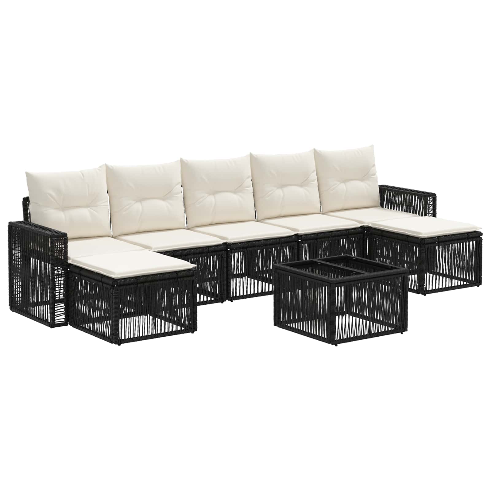 Σετ Καναπέ Κήπου 8 pcs Μαύρο και Κρεμ Λευκό συνθετικό ρατάν - Pakobazaar
