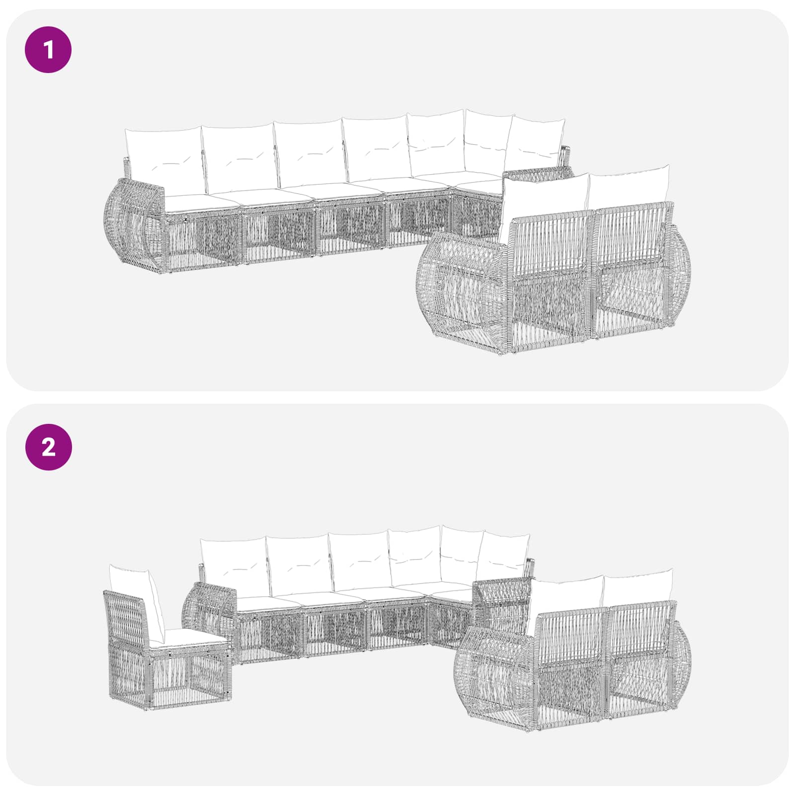Σετ Καναπέ Κήπου 8 pcs Μαύρο και Κρεμ Λευκό συνθετικό ρατάν - Pakobazaar