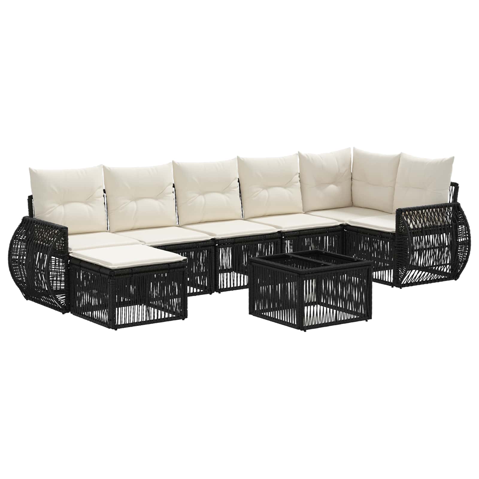 Σετ Καναπέ Κήπου 8 pcs Μαύρο και Κρεμ Λευκό συνθετικό ρατάν - Pakobazaar
