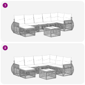 Σετ Καναπέ Κήπου 8 pcs Μαύρο και Κρεμ Λευκό συνθετικό ρατάν - Pakobazaar