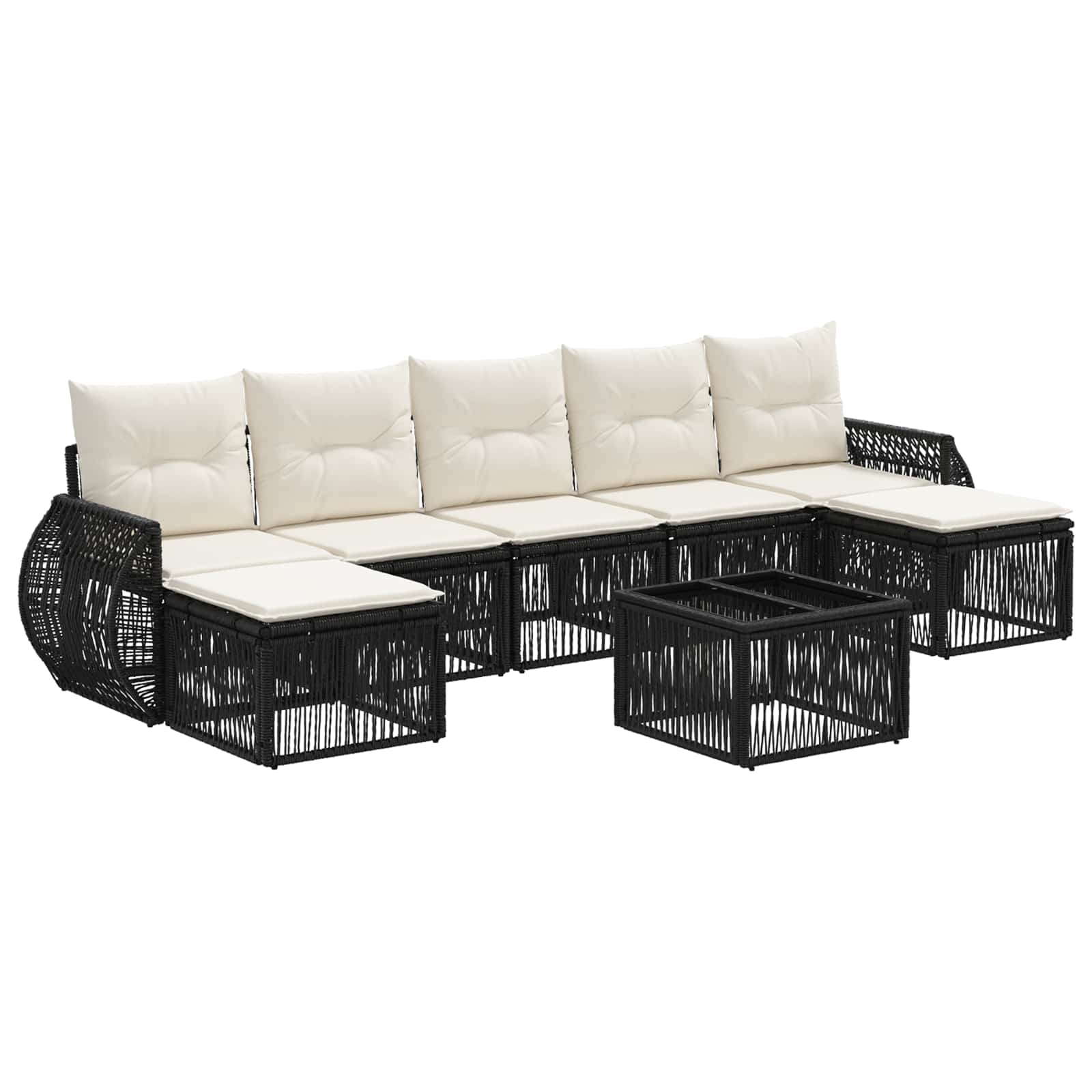 Σετ Καναπέ Κήπου 8 pcs Μαύρο και Κρεμ Λευκό συνθετικό ρατάν - Pakobazaar