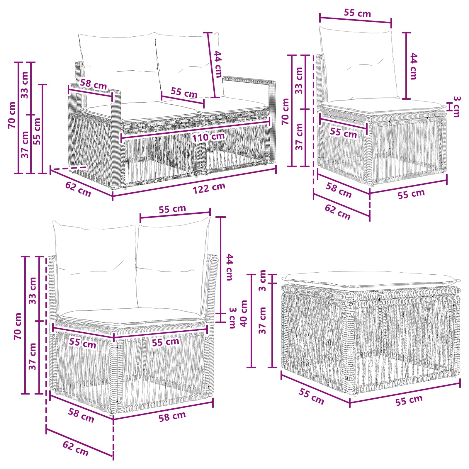 Σετ Καναπέ Κήπου 6 pcs Μπεζ συνθετικό ρατάν - Pakobazaar