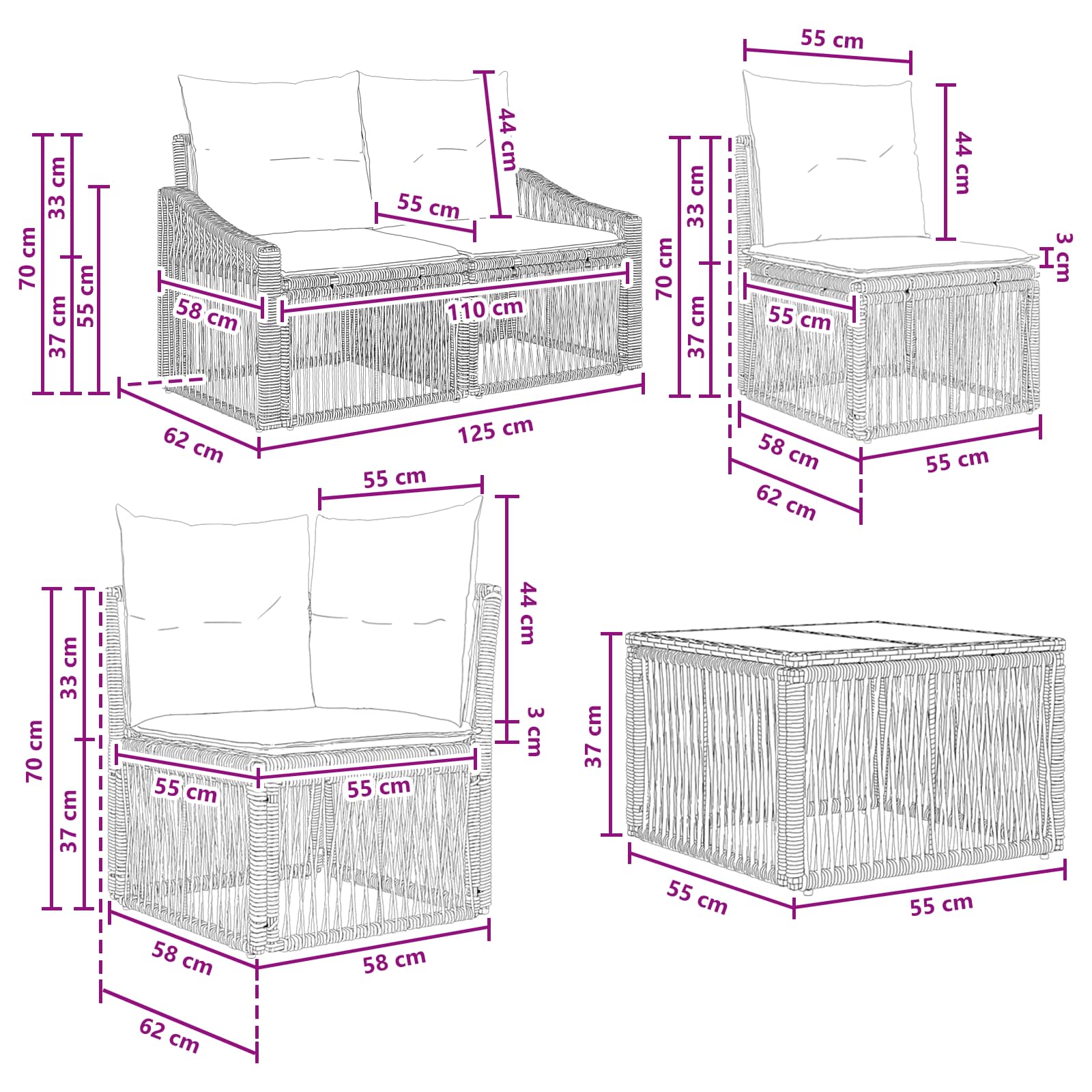 Σετ Καναπέ Κήπου 9 τμχ. Μπεζ συνθετικό ρατάν