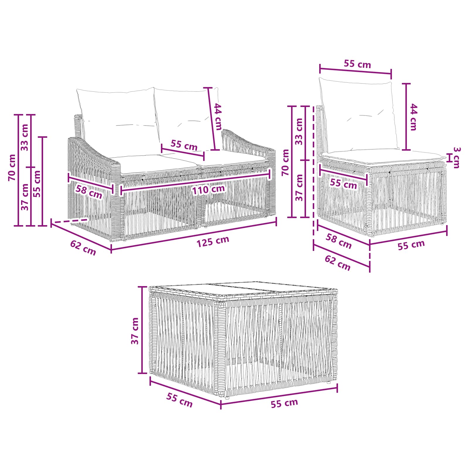 Σετ Καναπέ Κήπου 6 pcs Γκρι συνθετικό ρατάν - Pakobazaar