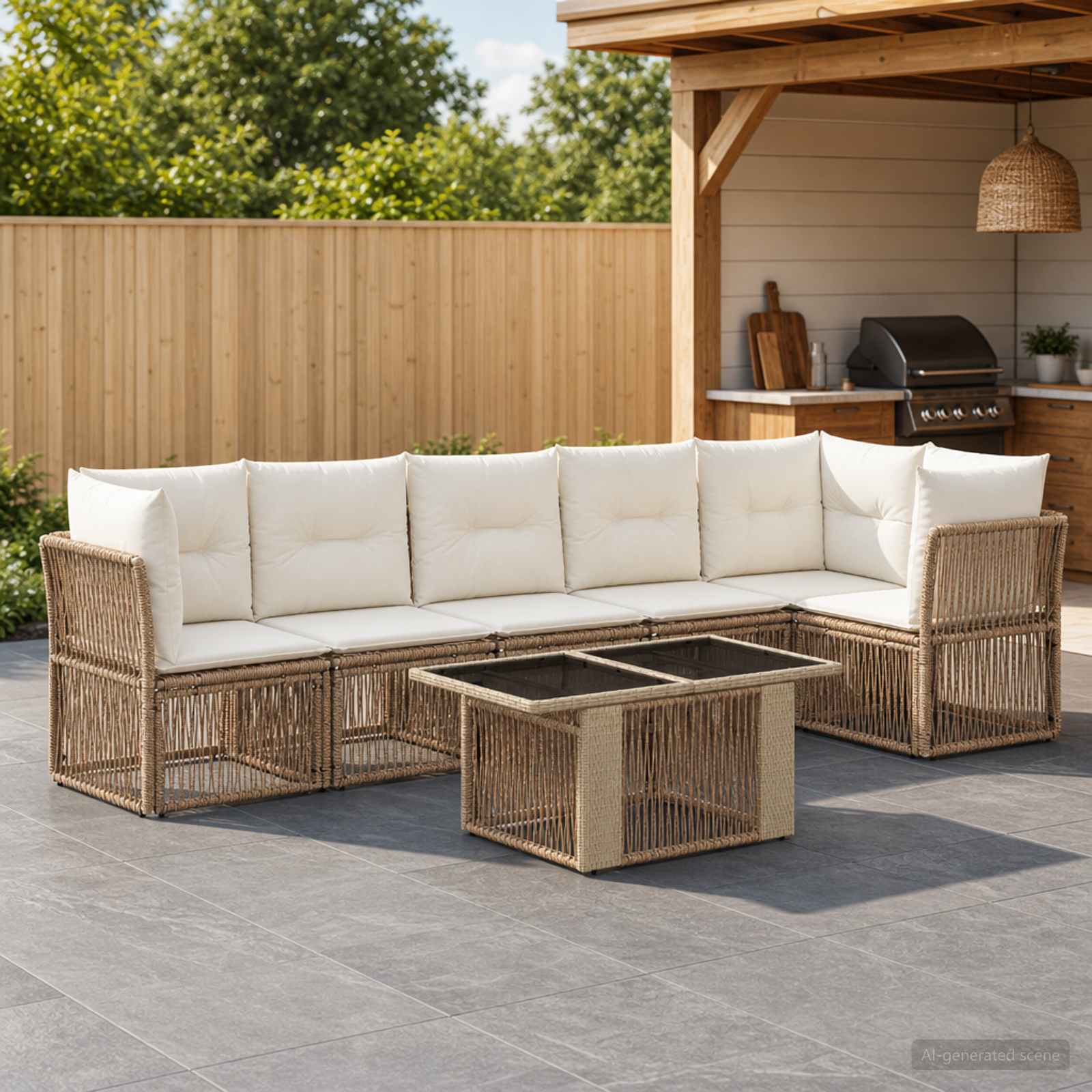 Σετ Καναπέ Κήπου 7 τμχ. Μπεζ συνθετικό ρατάν