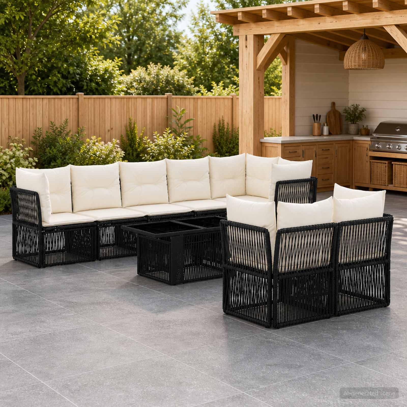 Σετ Καναπέ Κήπου 8 τμχ. Μαύρο συνθετικό ρατάν - Pakobazaar