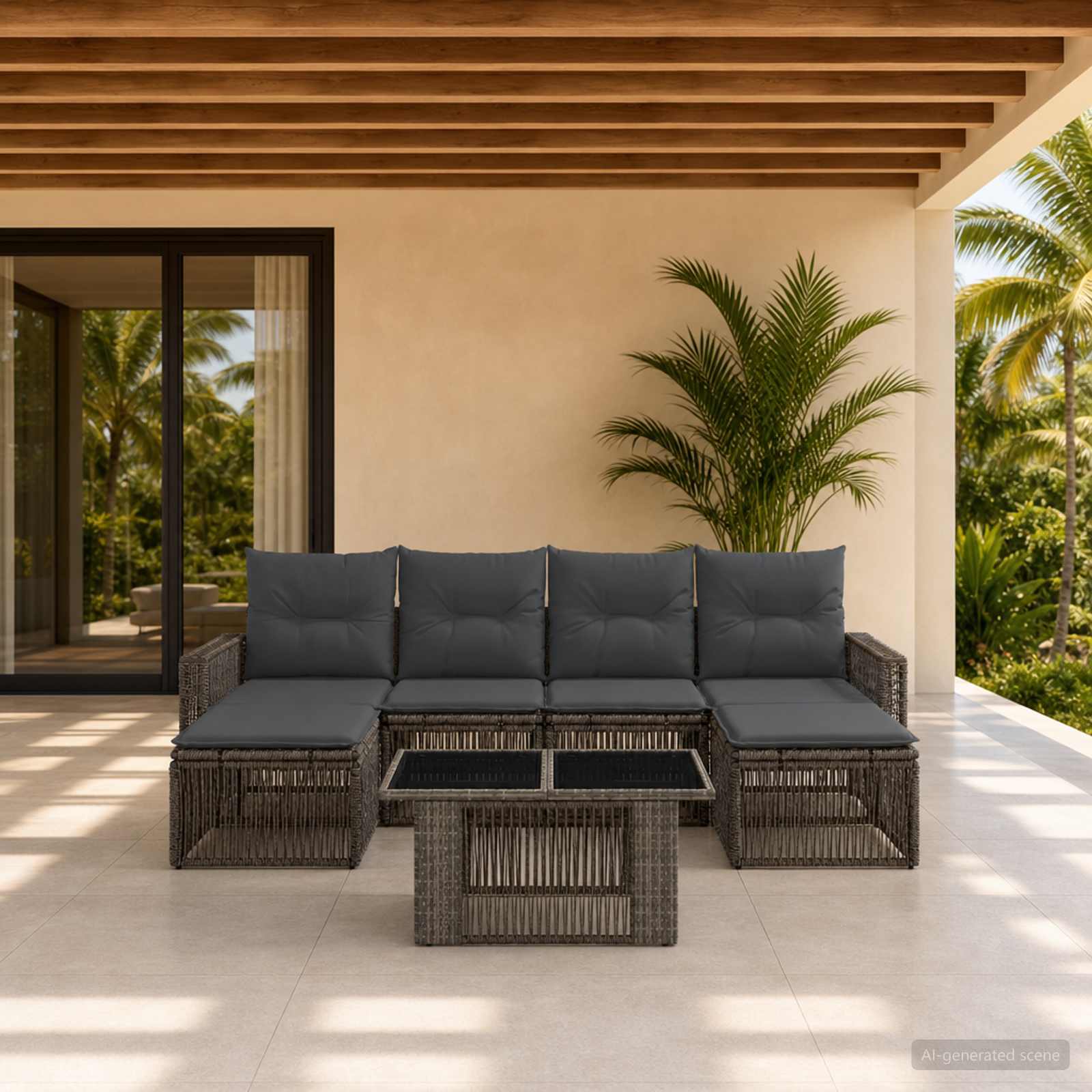 Σετ Καναπέ Κήπου 7 τμχ. Γκρι και Σκούρο Γκρι συνθετικό ρατάν