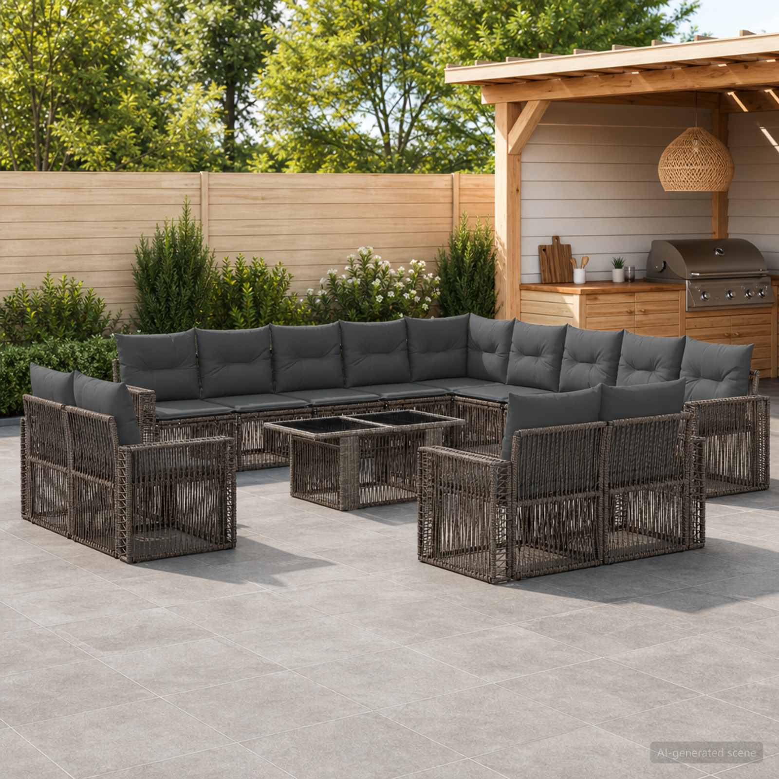 Σετ Καναπέ Κήπου 14 τμχ. Γκρι και Σκούρο Γκρι συνθετικό ρατάν