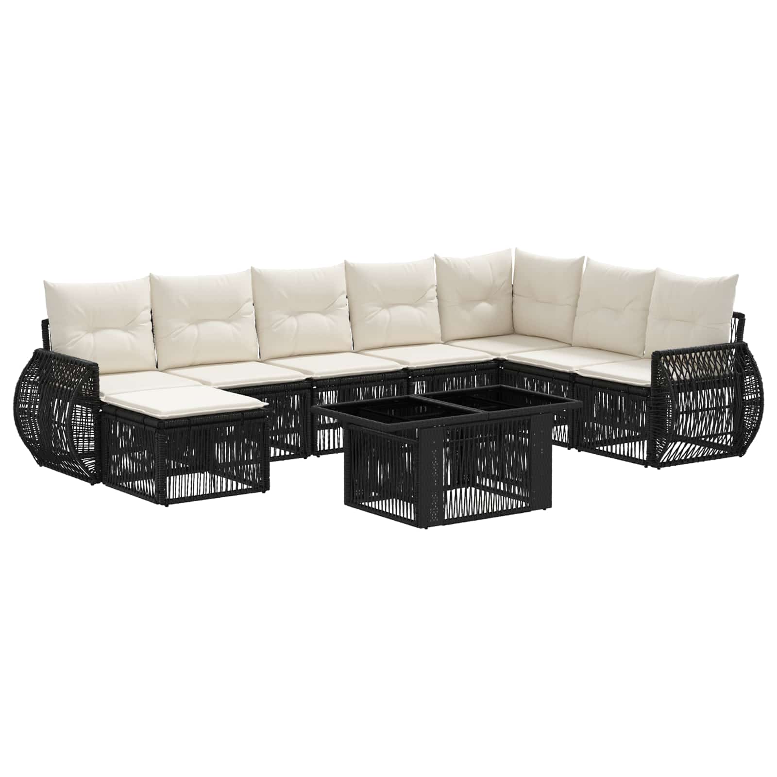Σετ Καναπέ Κήπου 9 τμχ. Μαύρο και Κρεμ Λευκό συνθετικό ρατάν