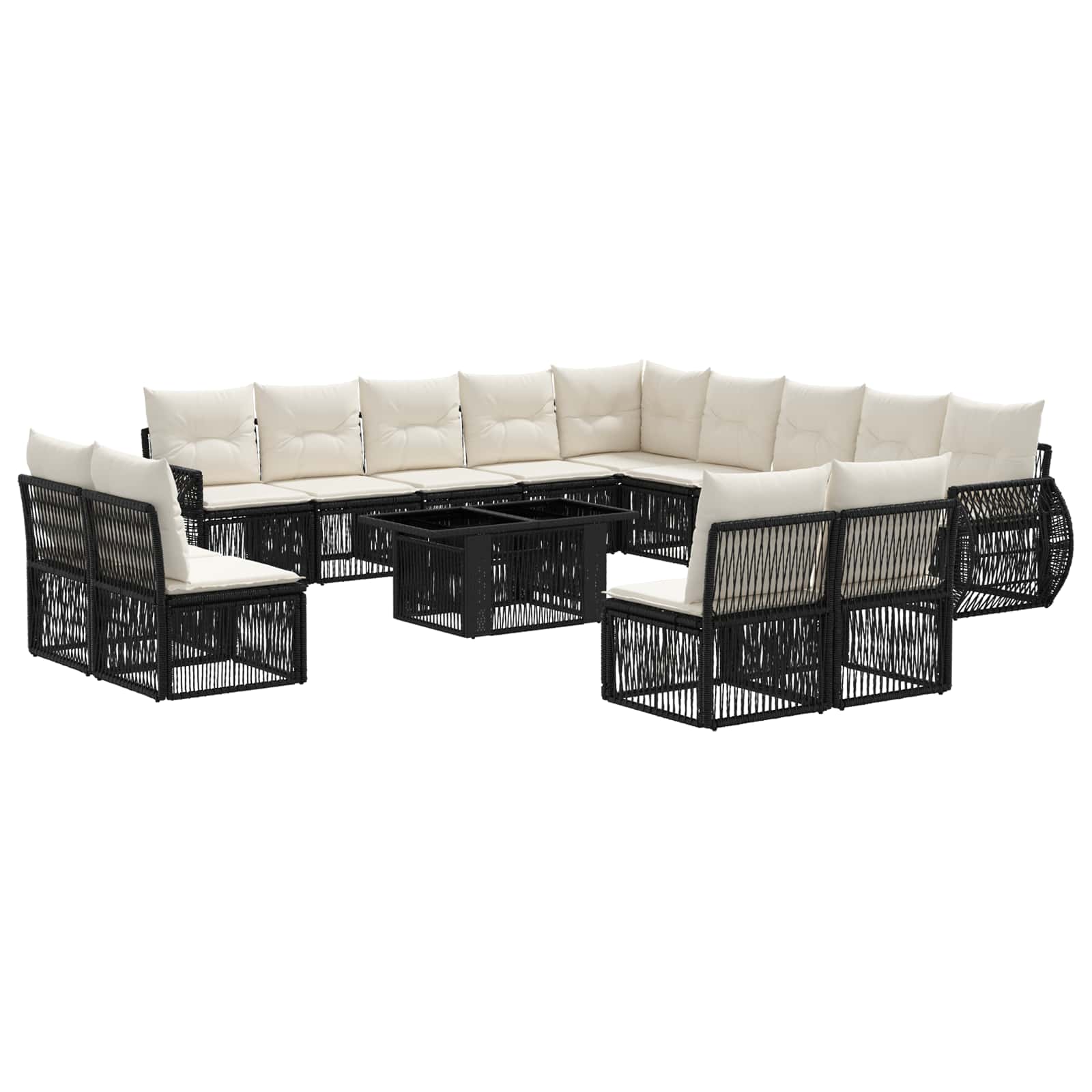 Σετ Καναπέ Κήπου 14 τμχ. Μαύρο και Κρεμ Λευκό συνθετικό ρατάν - Pakobazaar