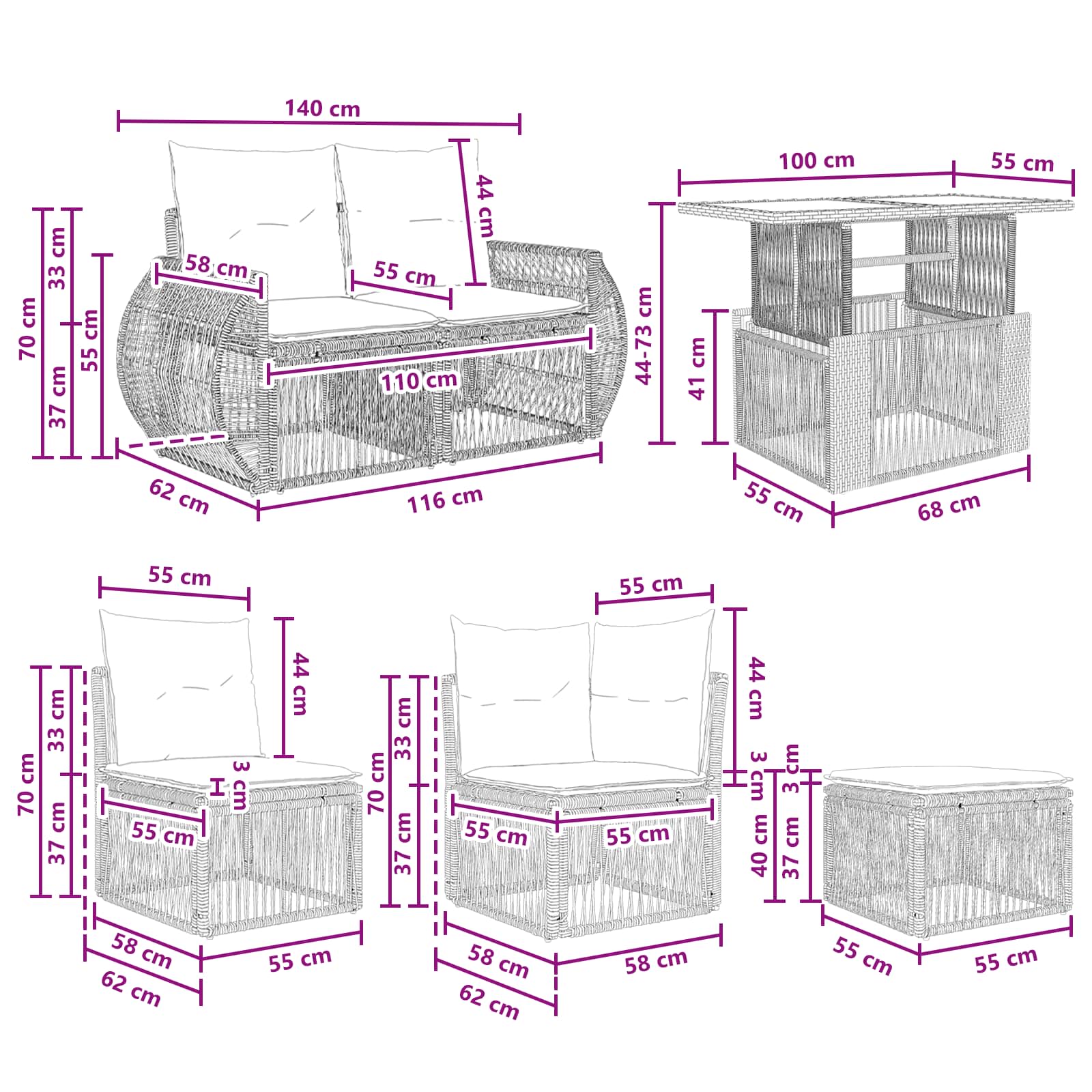 Σετ Καναπέ Κήπου 13 τμχ. Γκρι και Σκούρο Γκρι συνθετικό ρατάν