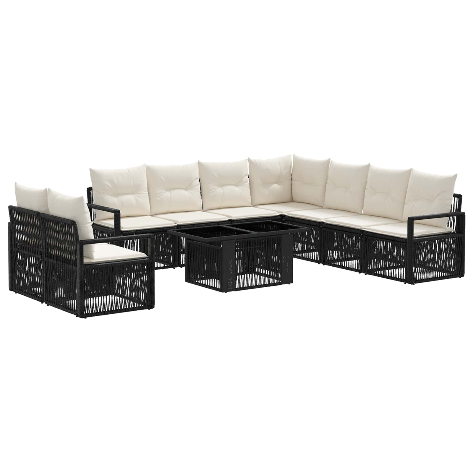Σετ Καναπέ Κήπου 10 τμχ. Μαύρο και Κρεμ Λευκό συνθετικό ρατάν
