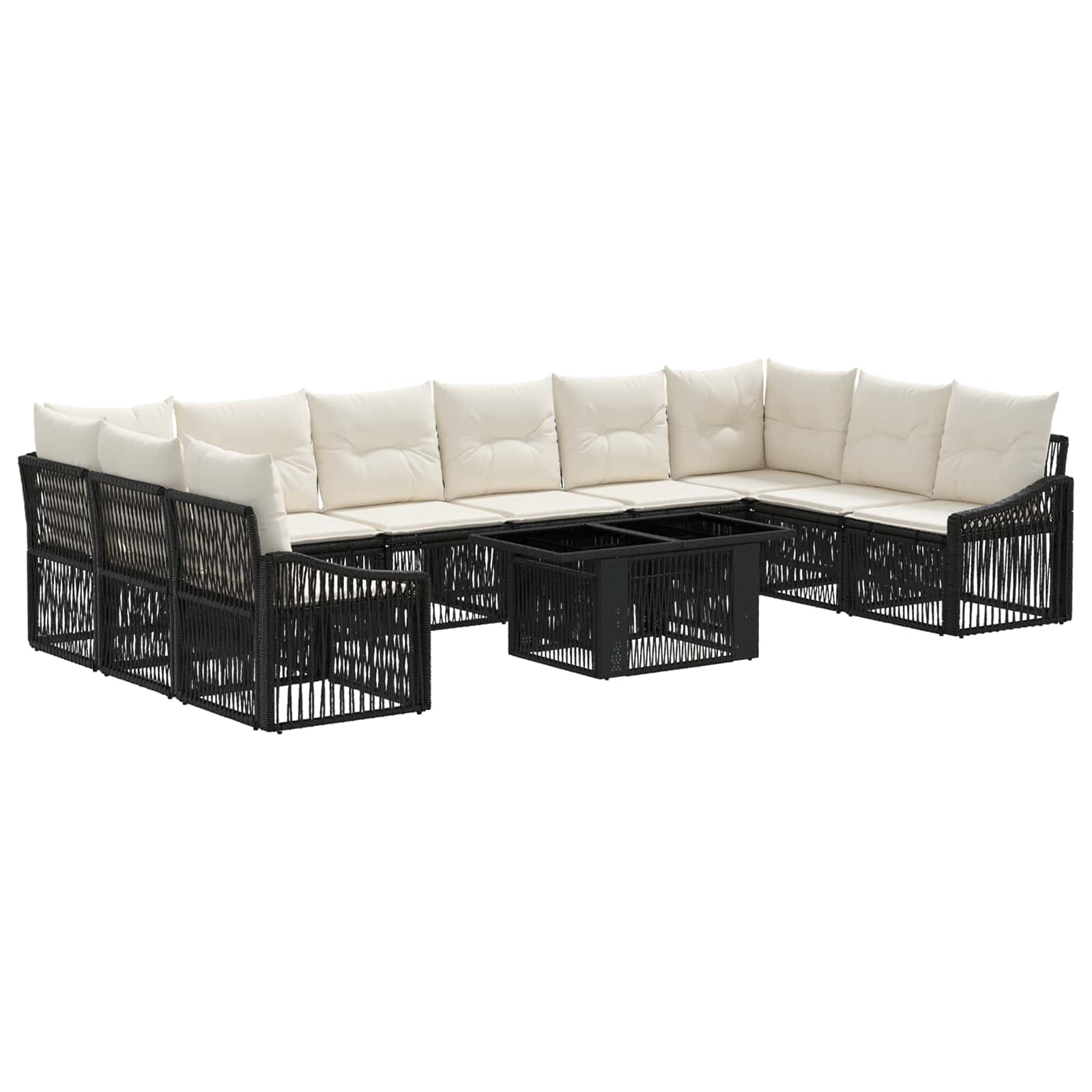 Σετ Καναπέ Κήπου 11 τμχ. Μαύρο και Κρεμ Λευκό συνθετικό ρατάν