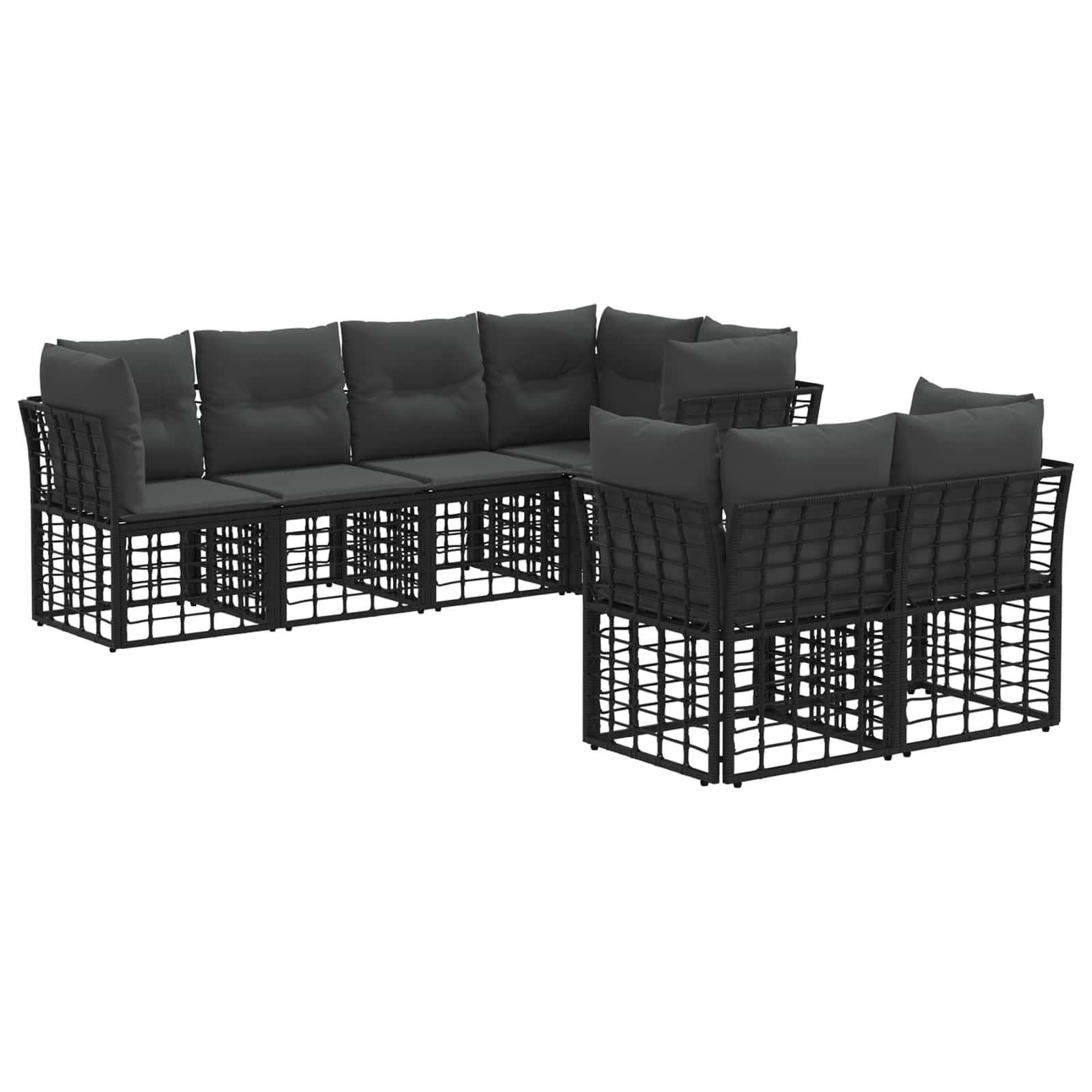 Σειρά Καναπέ Εξωτερικού με μαξιλάρι 7 pcs Μαύρο Πολυεστέρας - Pakobazaar