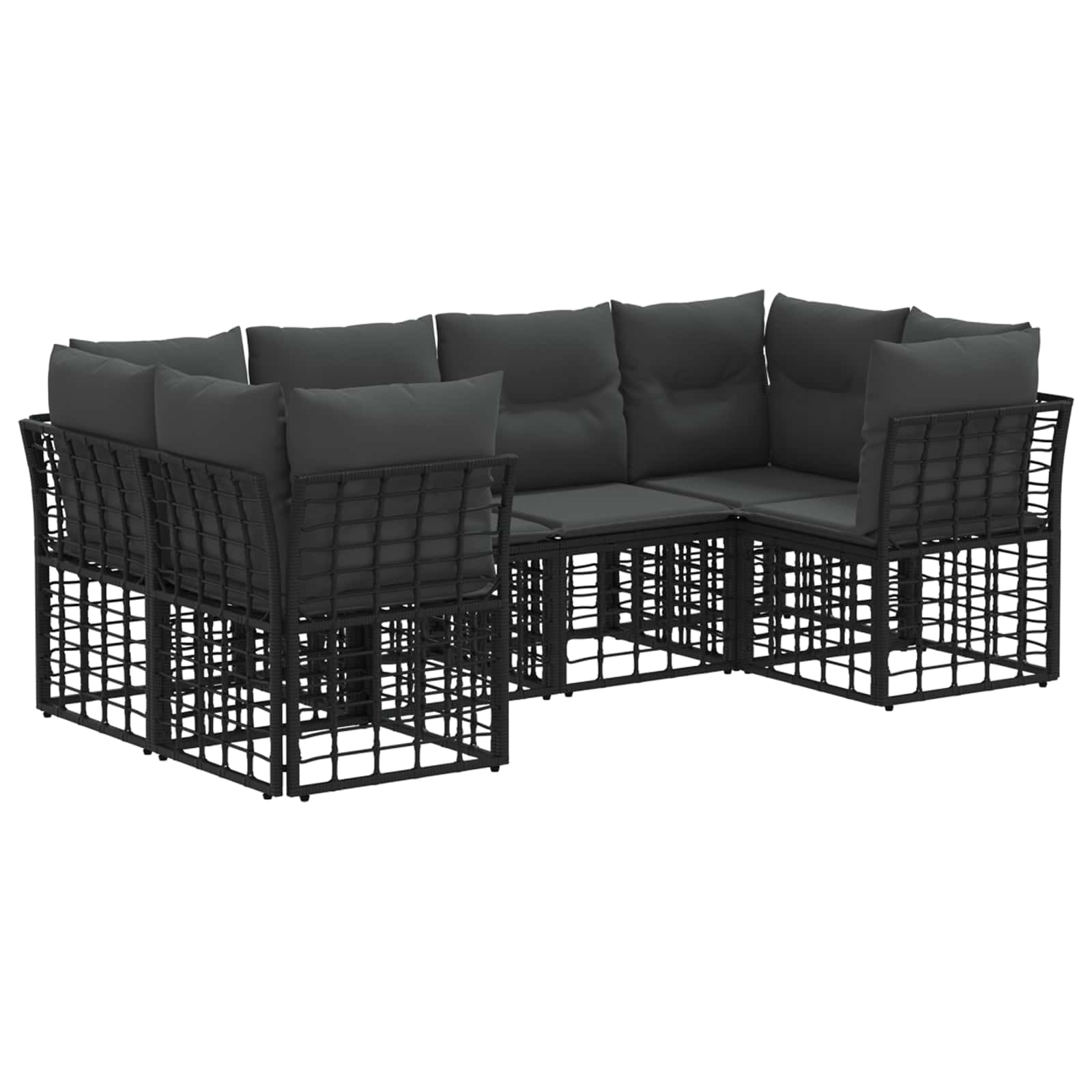 Σειρά Καναπέ Εξωτερικού με μαξιλάρι 6 pcs Μαύρο Πολυεστέρας - Pakobazaar