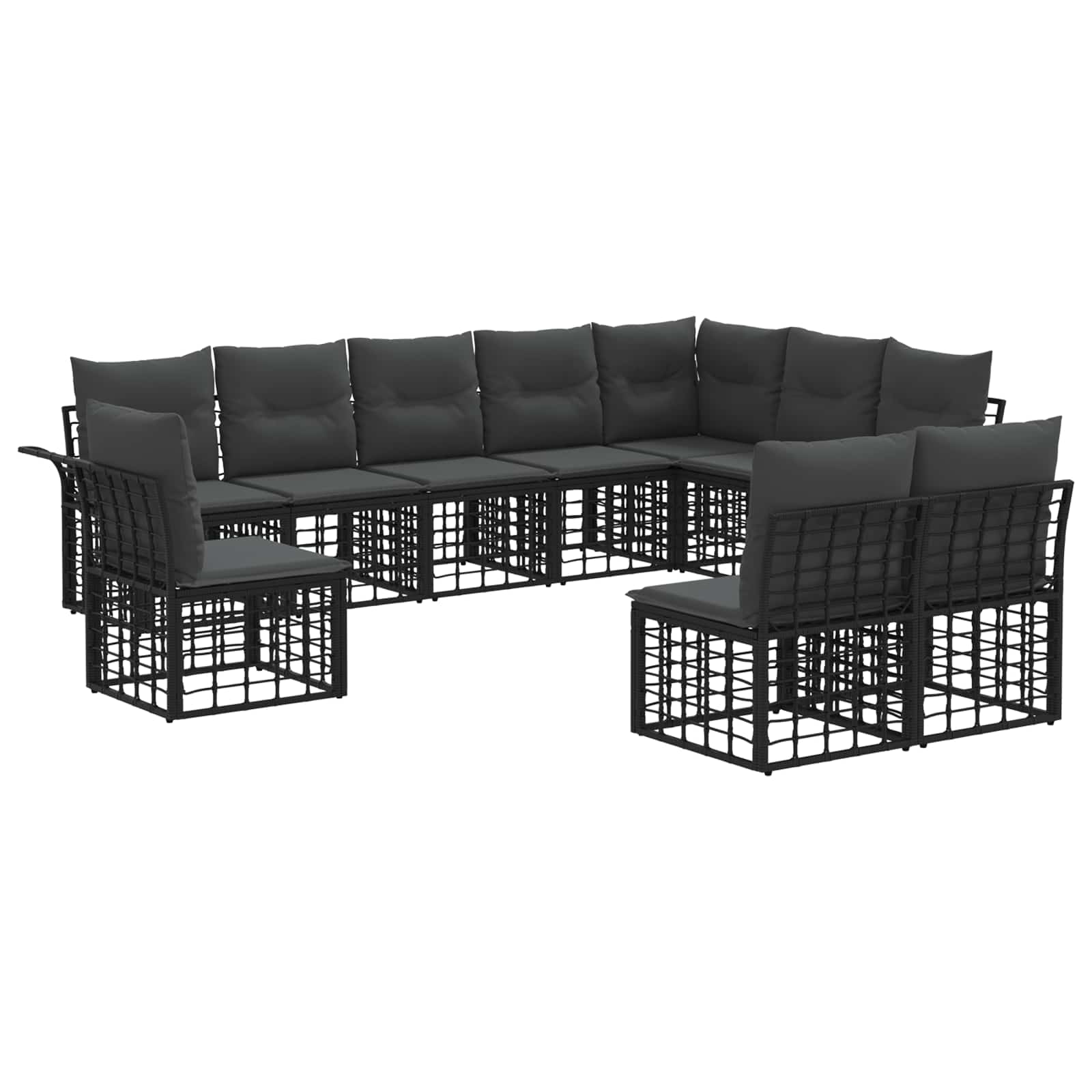 Σειρά Καναπέ Εξωτερικού 10 pcs Μαύρο και Σκούρο Γκρίζο - Pakobazaar