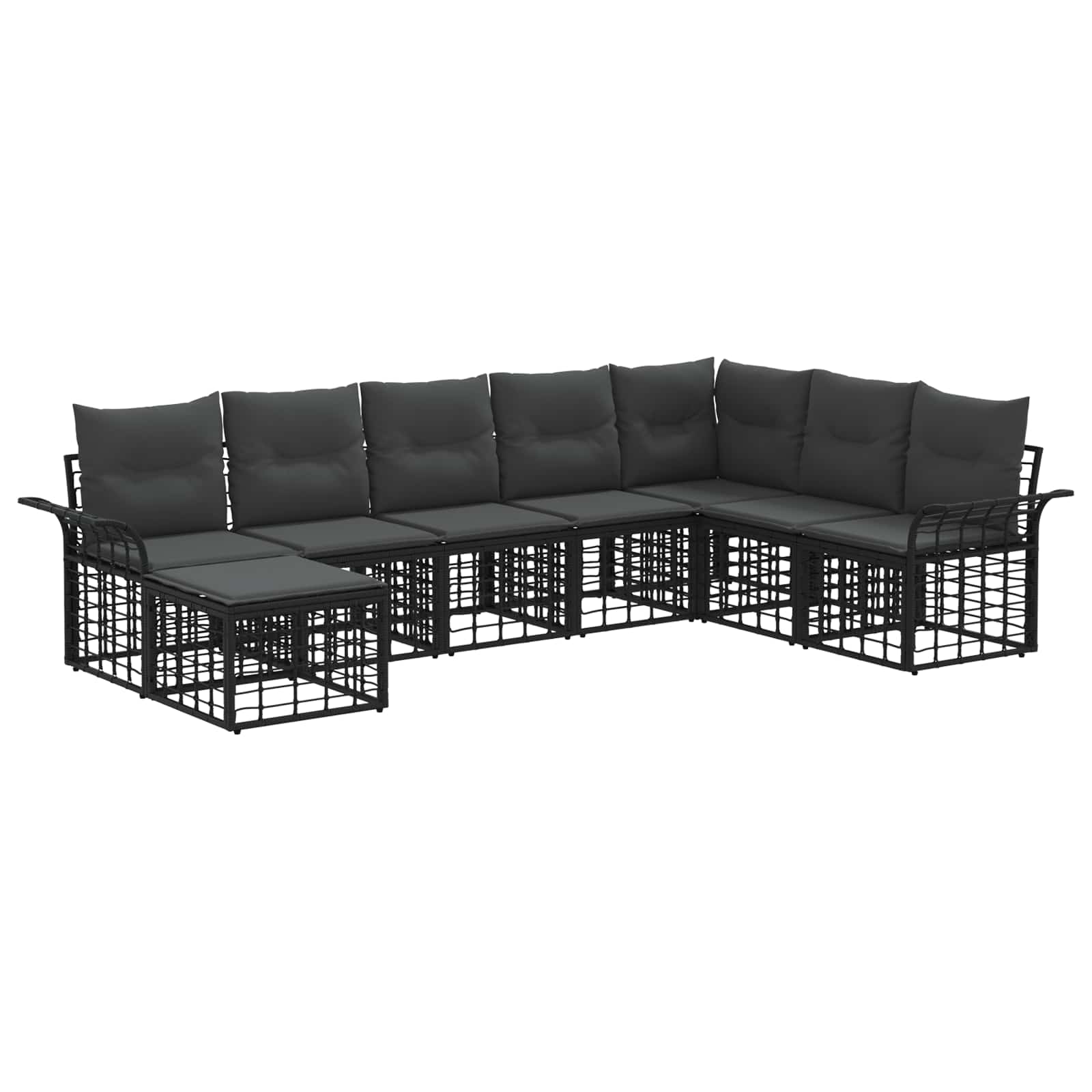 Σειρά Καναπέ Εξωτερικού 8 pcs Μαύρο και Σκούρο Γκρίζο - Pakobazaar