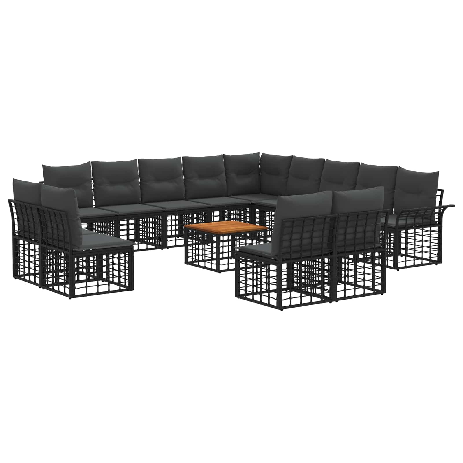 Σειρά Καναπέ Εξωτερικού 14 pcs Μαύρο και Σκούρο Γκρίζο - Pakobazaar