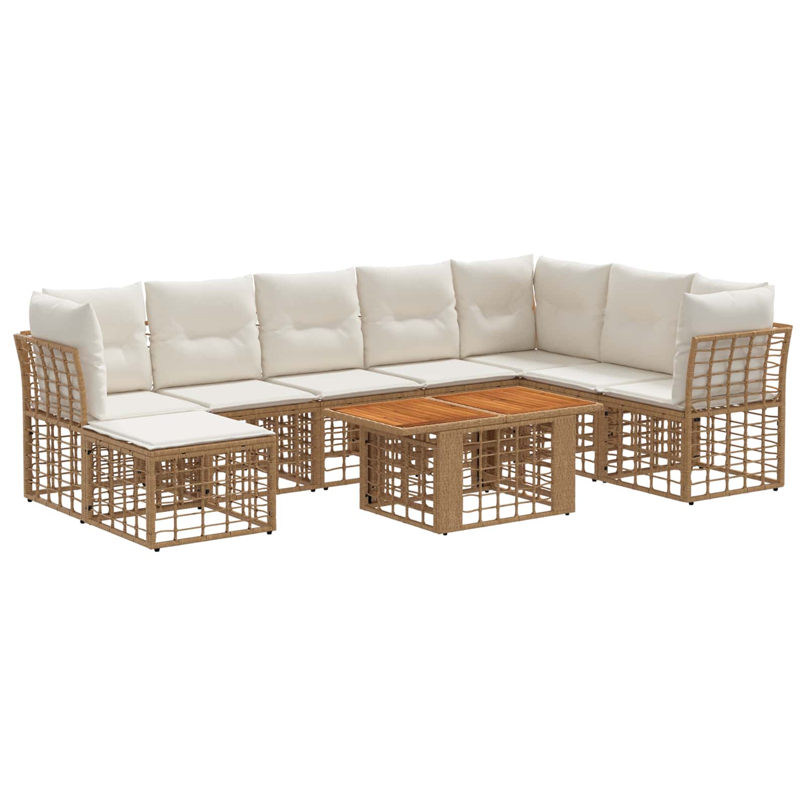 Σετ Καναπέ Κήπου 9 τμχ. Φυσικό και Κρέμα Λευκό συνθετικό ρατάν - Pakobazaar