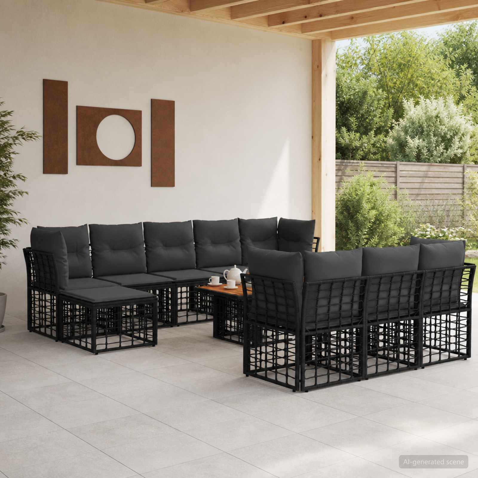Σετ Καναπέ Κήπου 11 τμχ. Μαύρο και Σκούρο γκρι συνθετικό ρατάν