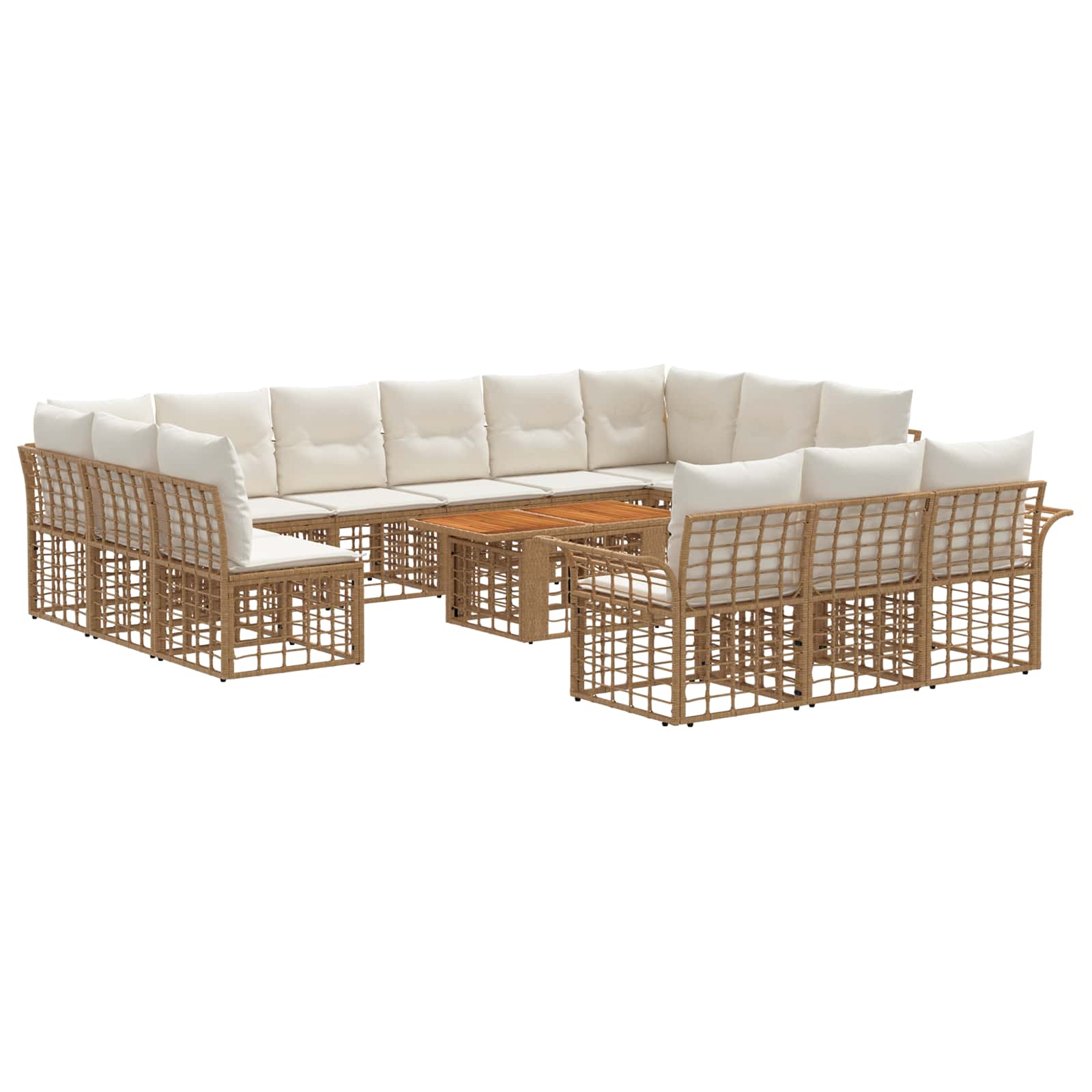Σετ Καναπέ Κήπου 14 τμχ. Φυσικό και Κρέμα Λευκό συνθετικό ρατάν