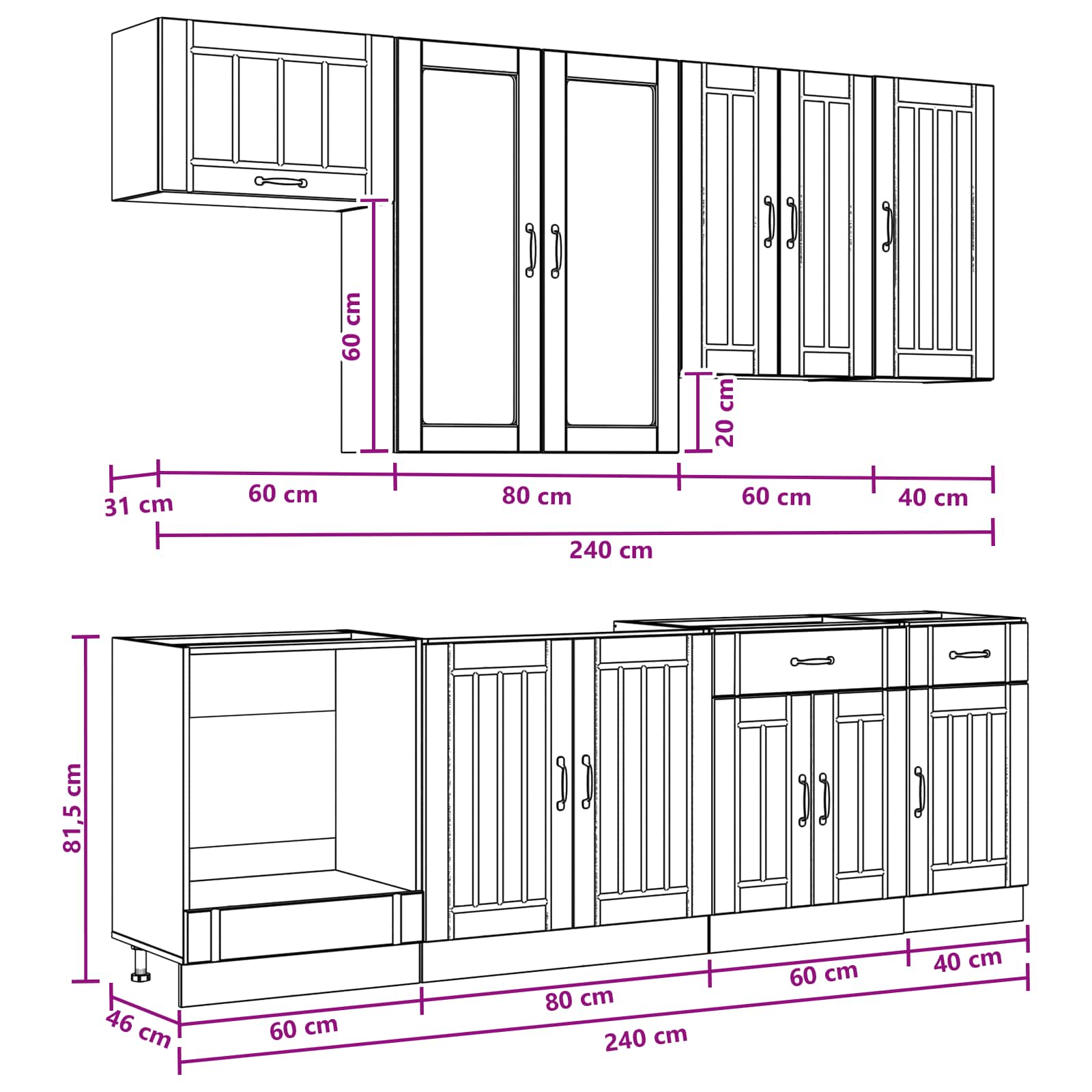 Μονάδα κουζίνας LUCCA 8 pcs Sonoma Δρυς Επεξεργασμένο Ξύλο - Pakobazaar