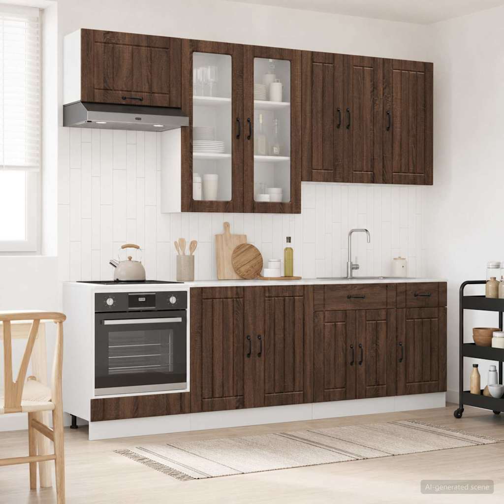 Μονάδα κουζίνας LUCCA 8 pcs Καφέ Ξύλο Δρυός Επεξεργασμένο Ξύλο - Pakobazaar