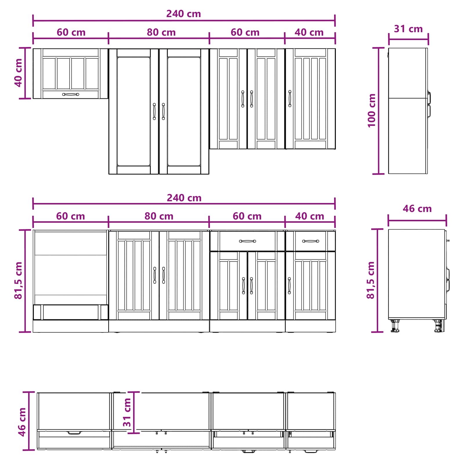 Μονάδα κουζίνας LUCCA 8 pcs Καφέ Ξύλο Δρυός Επεξεργασμένο Ξύλο - Pakobazaar