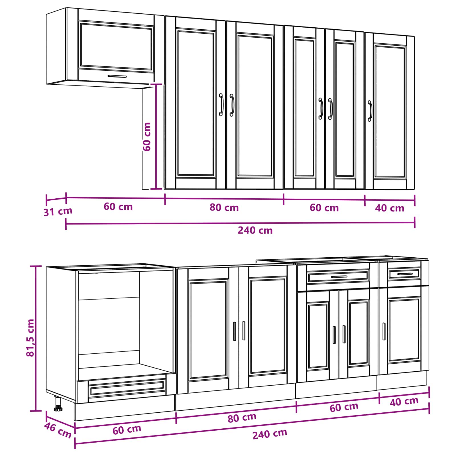 Σέτ Ντουλαπιών με συρτάρι 8 pcs Λευκό Επεξεργασμένο ξύλο - Pakobazaar
